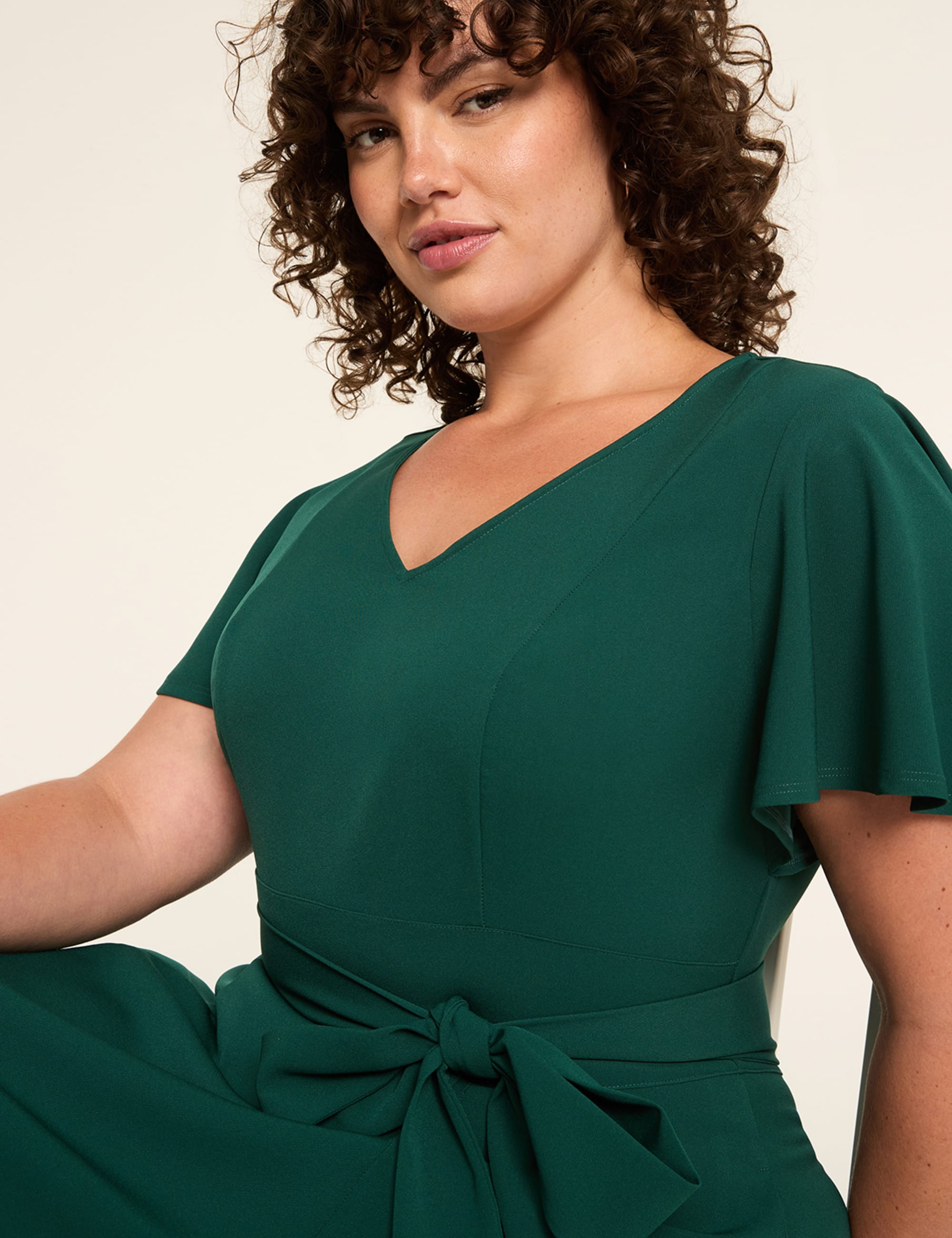Lena V-Neck Level-Hem Midi Dress
