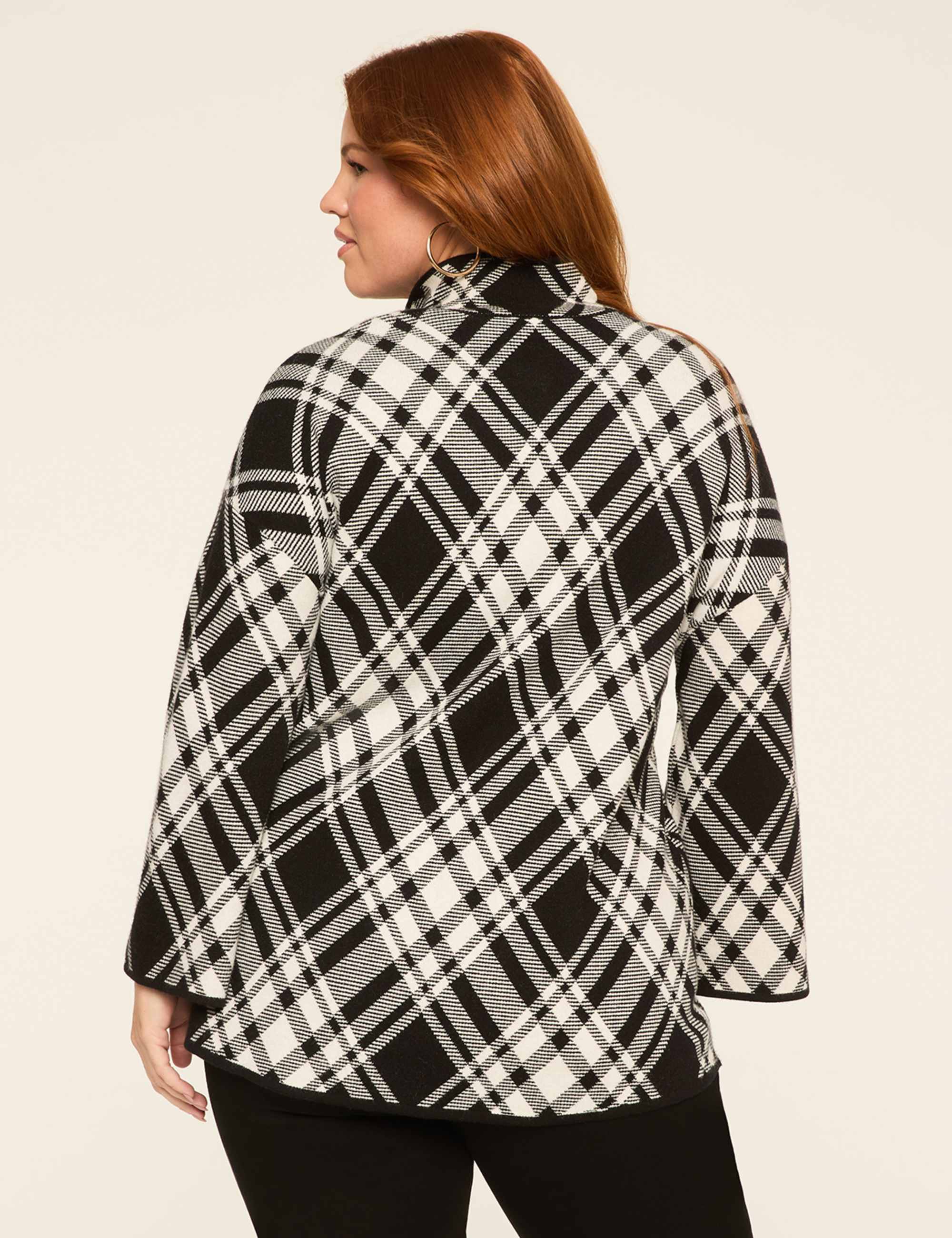 Plaid Button-Front Sweater Jacket