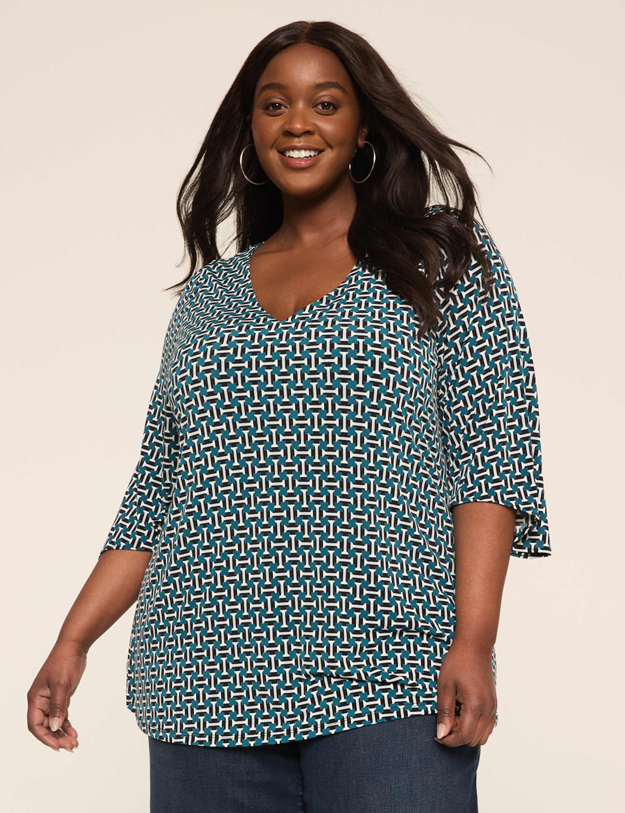 3/4-Sleeve V-Neck Tunic Top