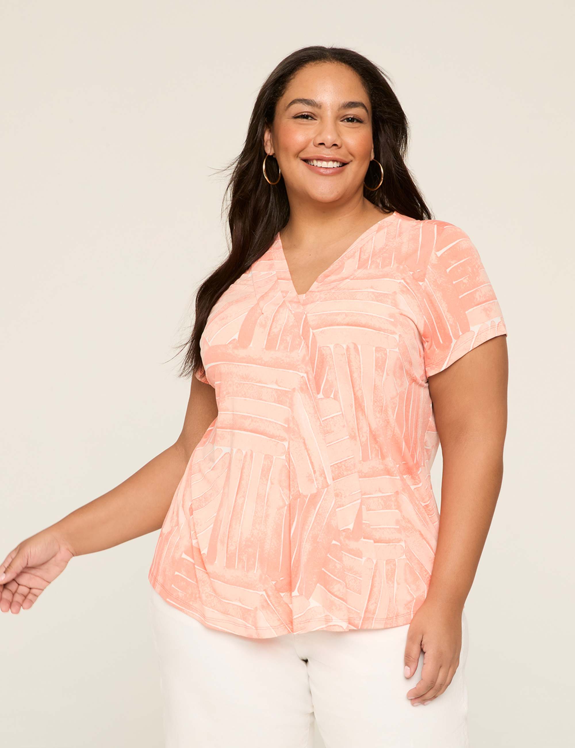Cap-Sleeve Pleat-Front Top