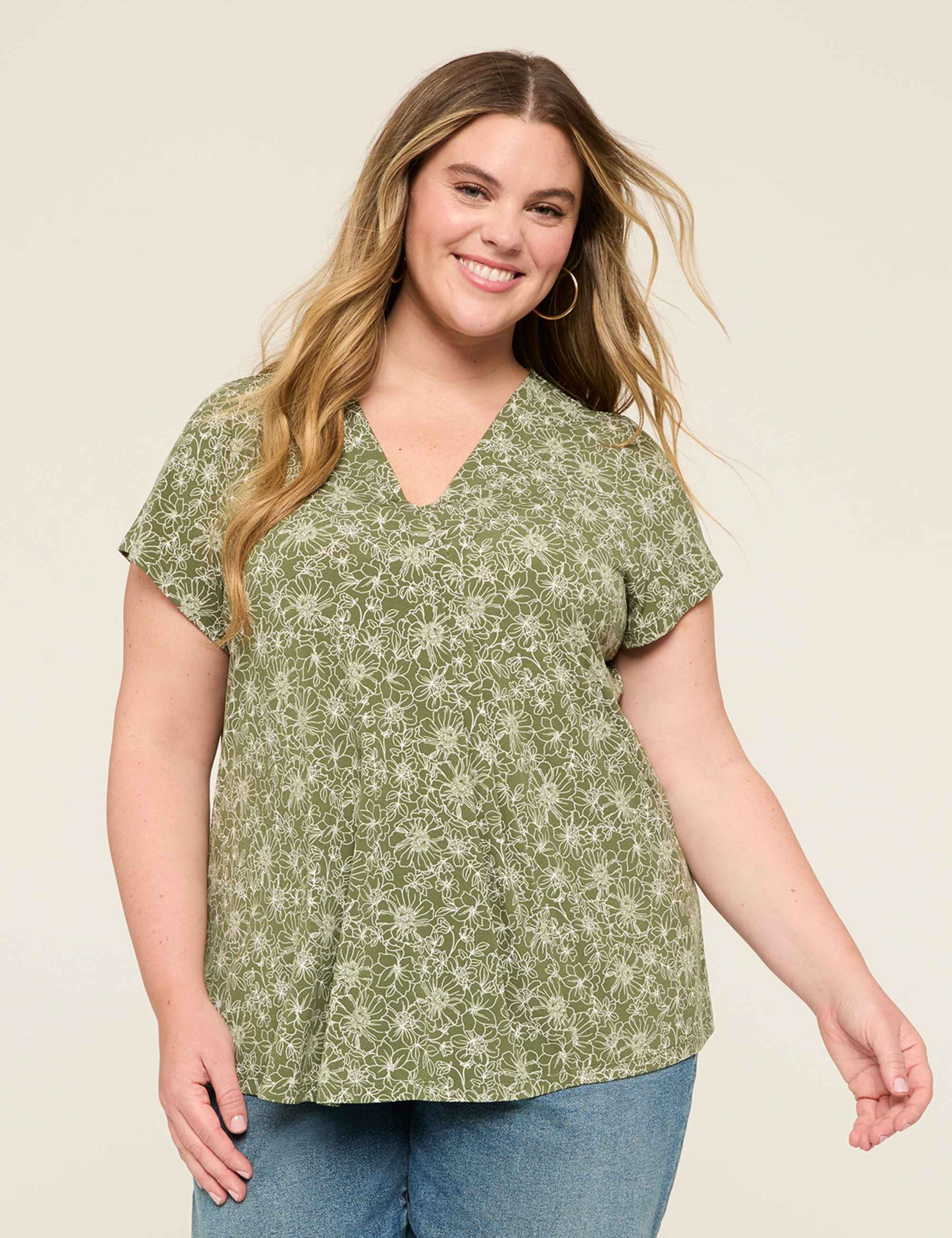 Cap-Sleeve Pleat-Front Top