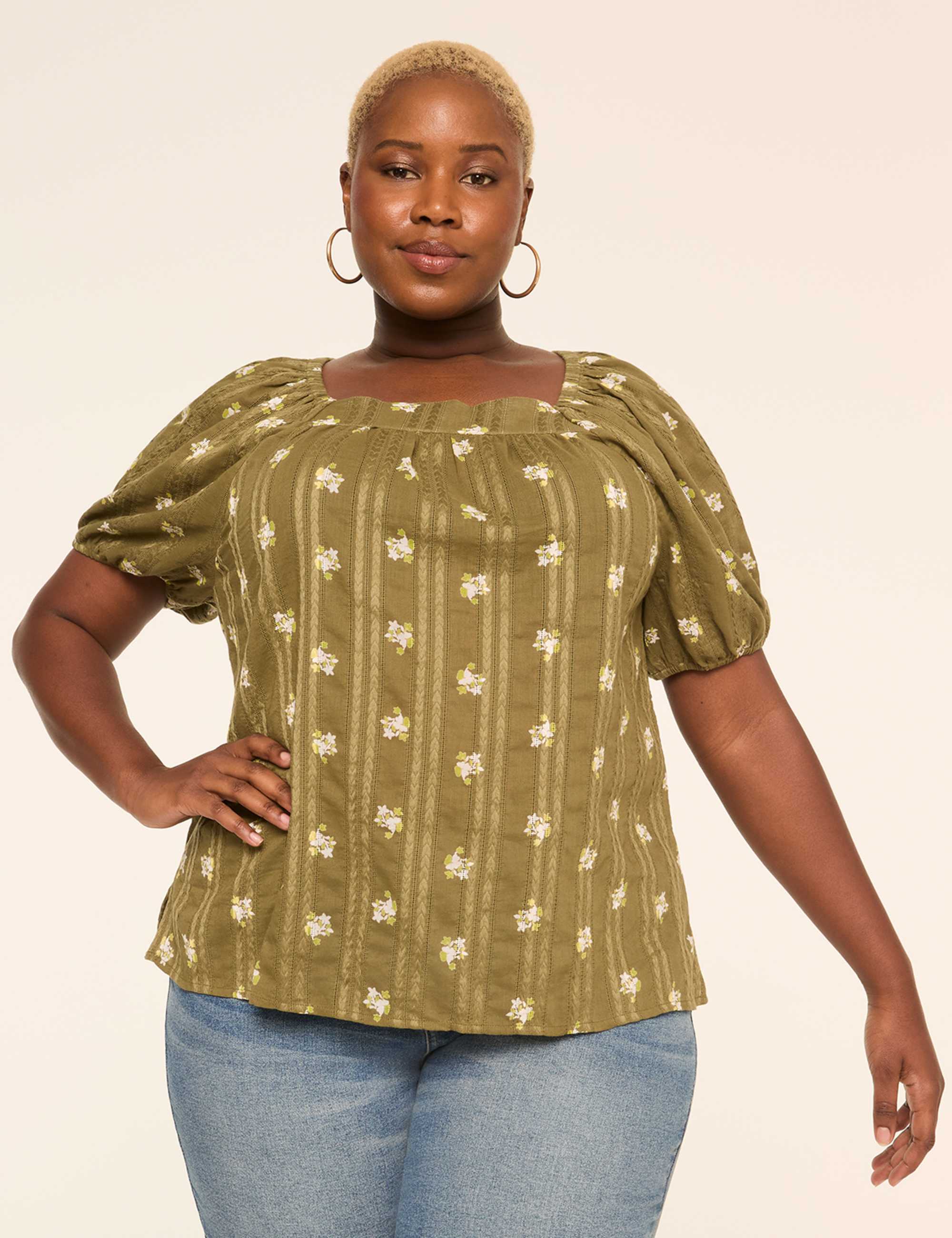 Square-Neck Popover Peasant Blouse