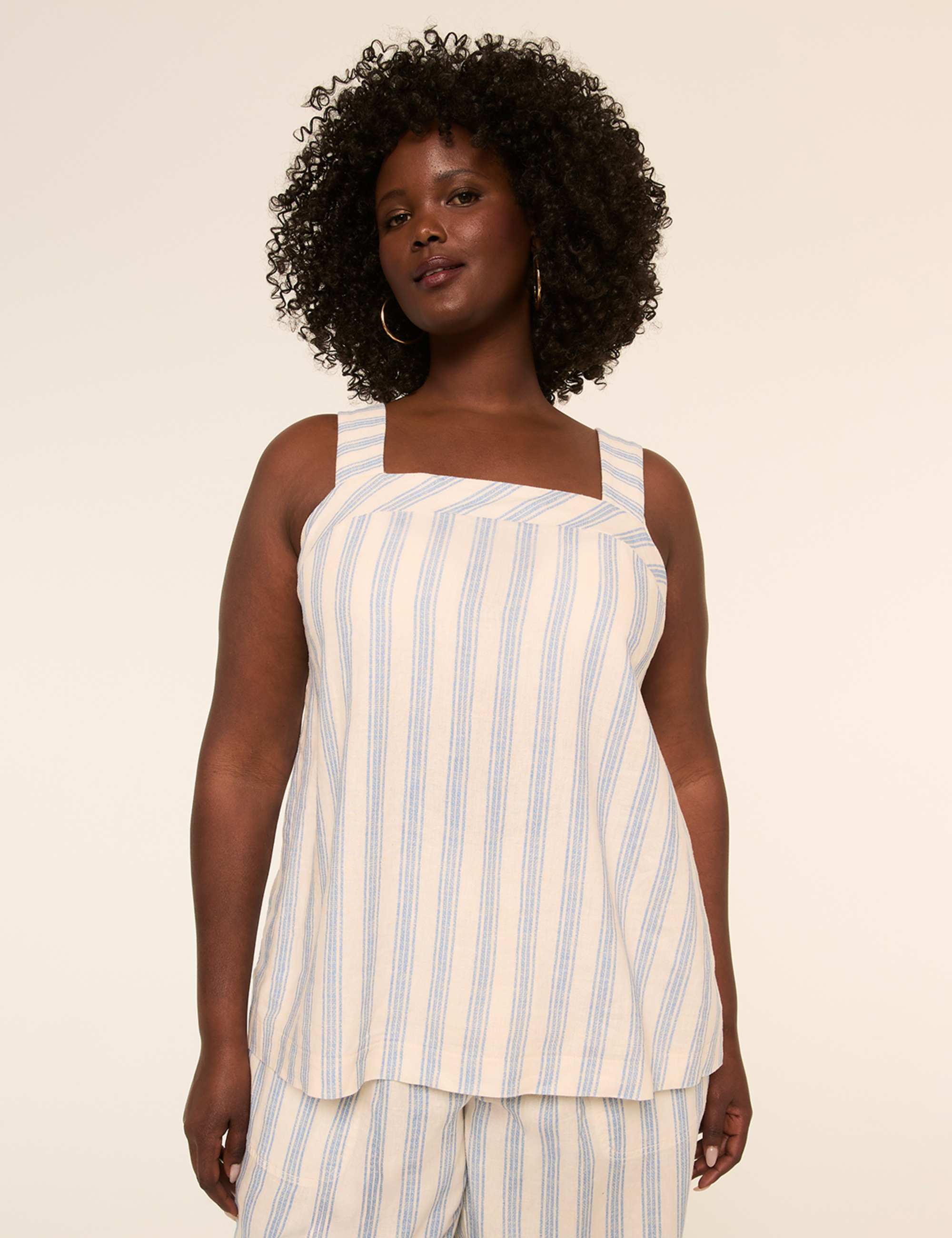 Square-Neck Linen-Blend Tank