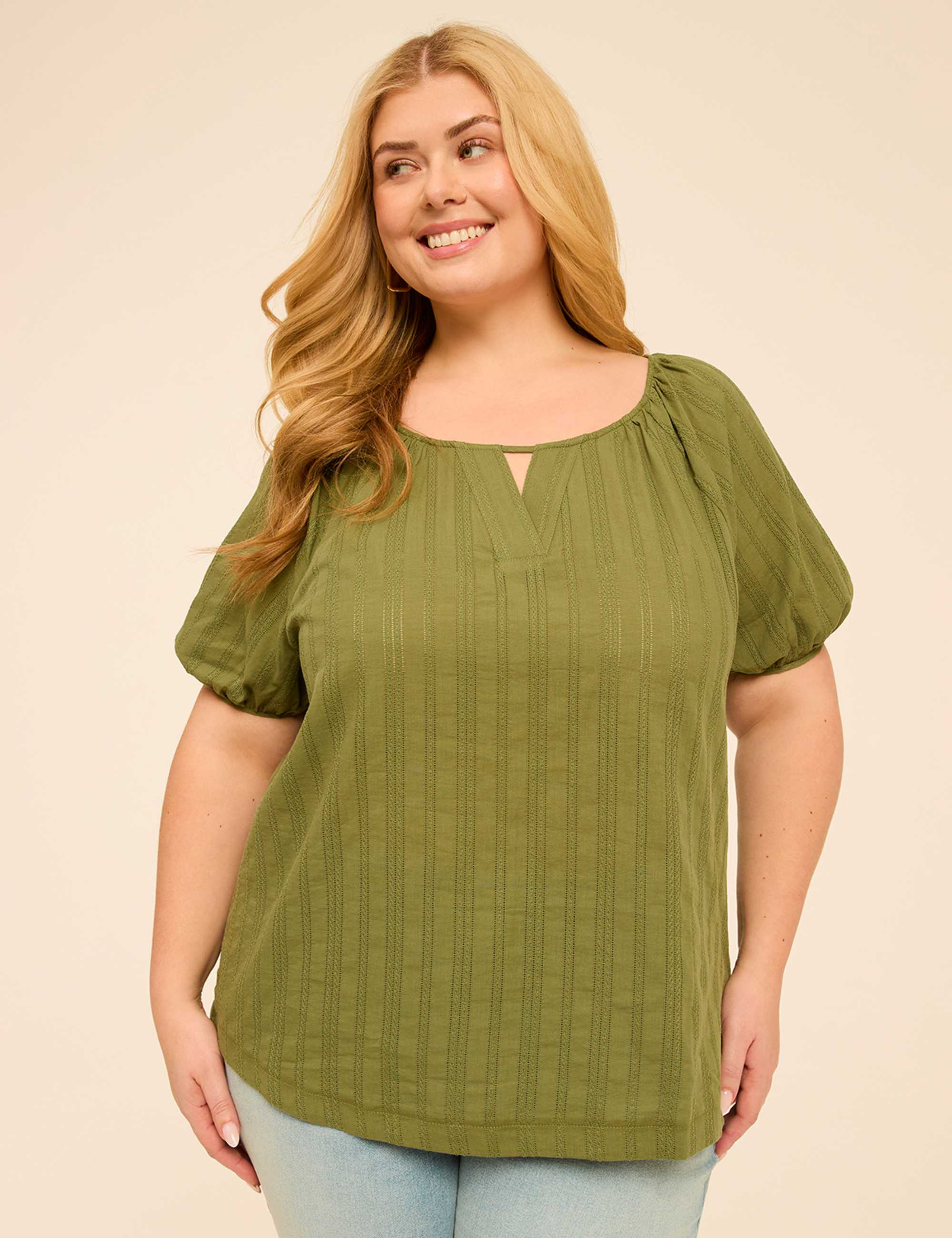 Puff-Sleeve Keyhole Top