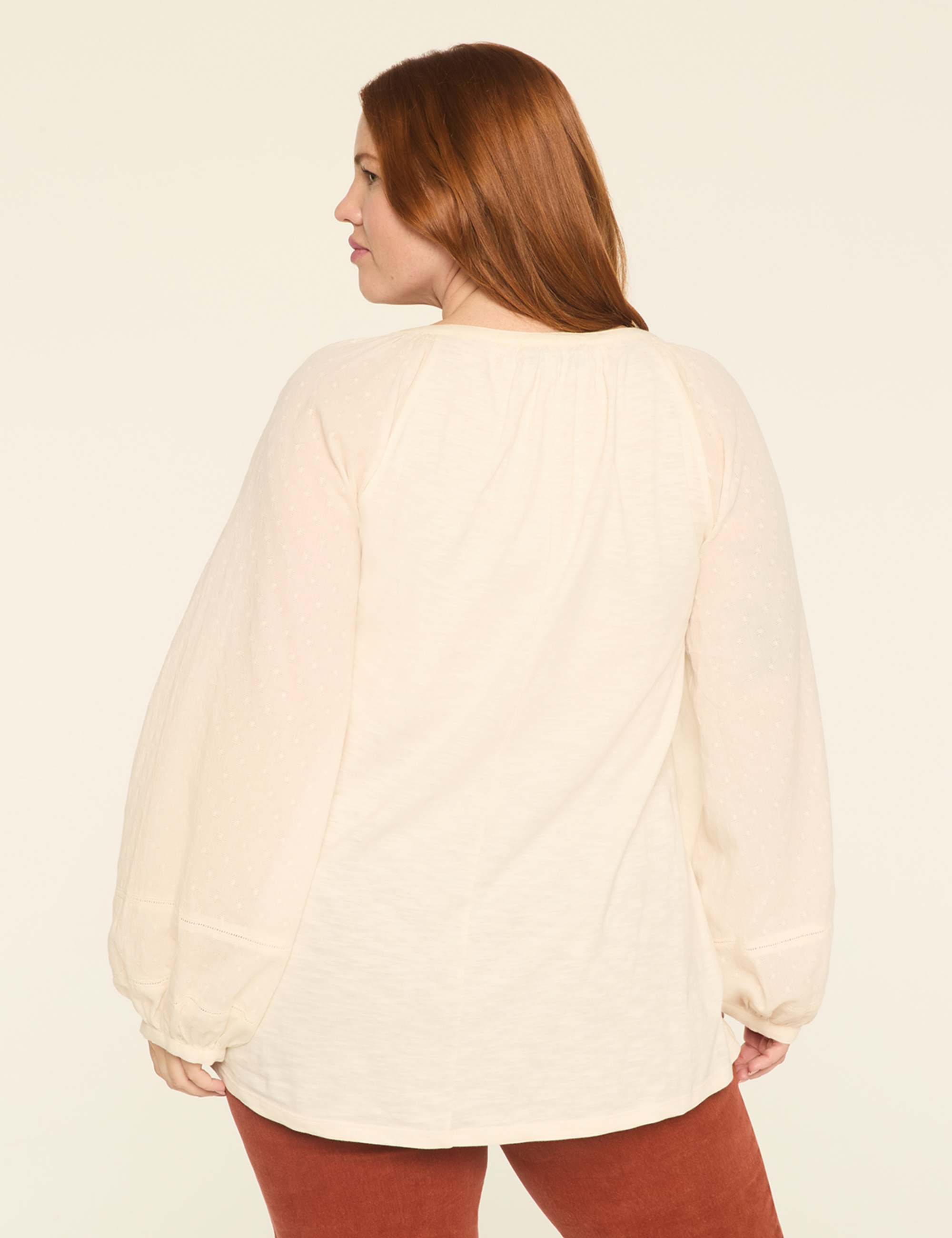 Knit & Woven Jacquard 3/4-Sleeve Top