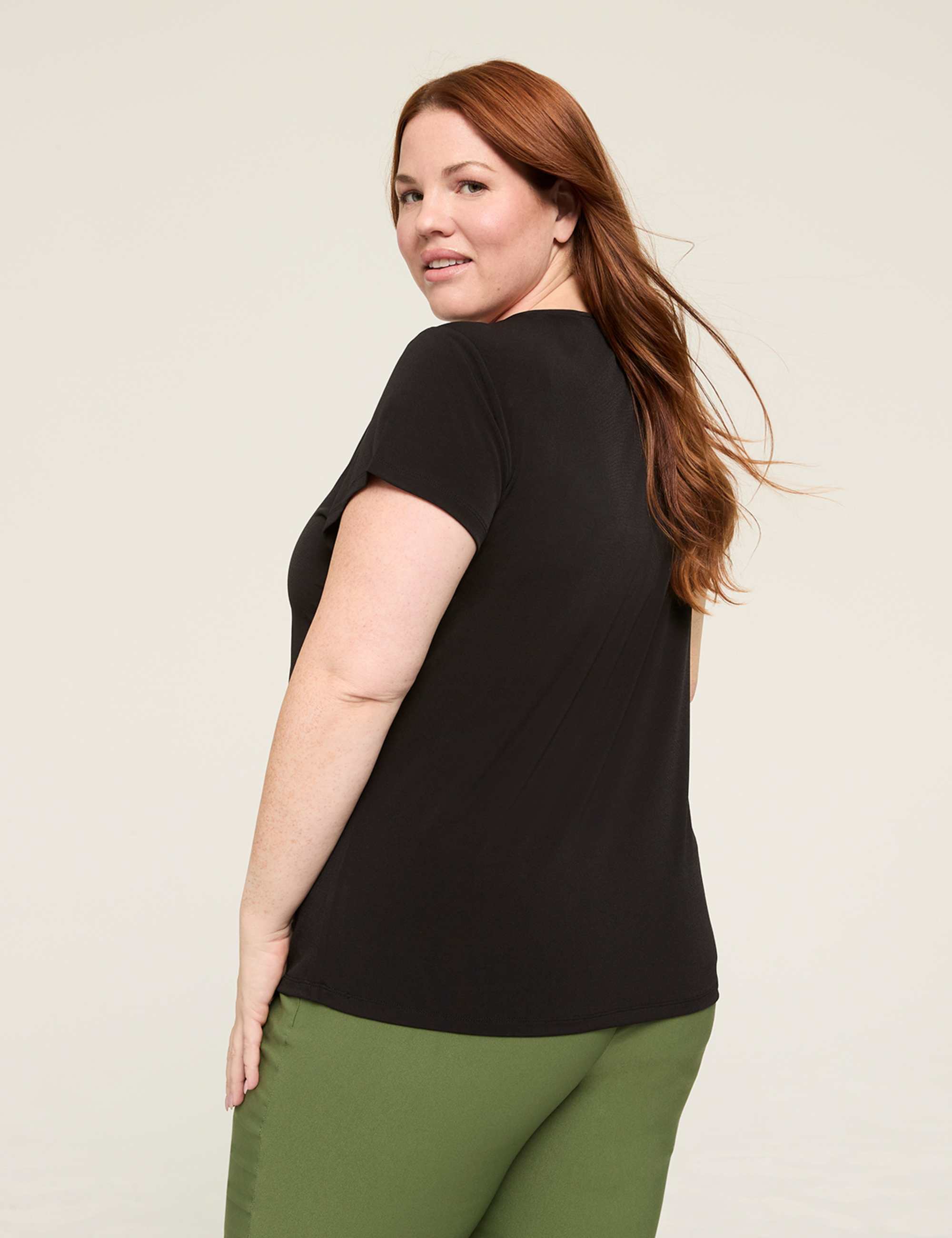 Cap-Sleeve Pleat-Front Top