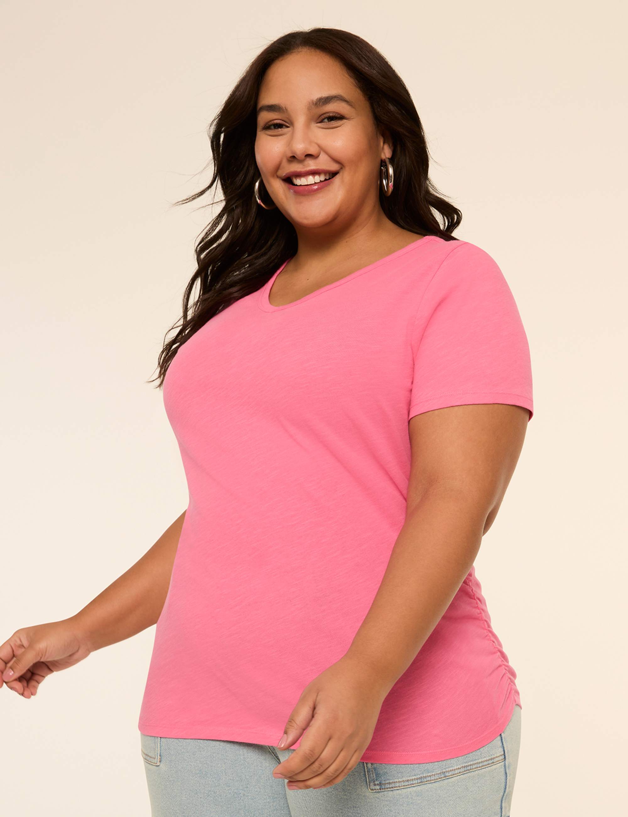 Short-Sleeve V-Neck Side-Ruched Tee