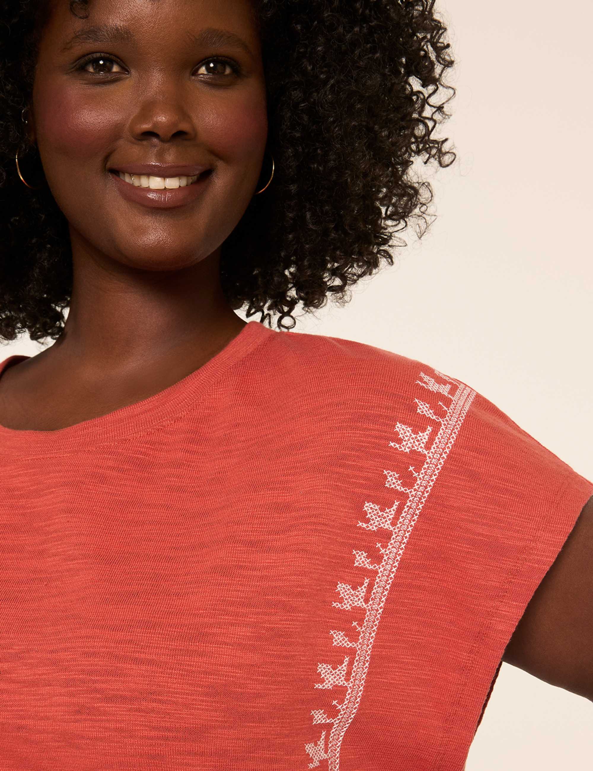 Embroidered Dolman-Sleeve Crew-Neck Top