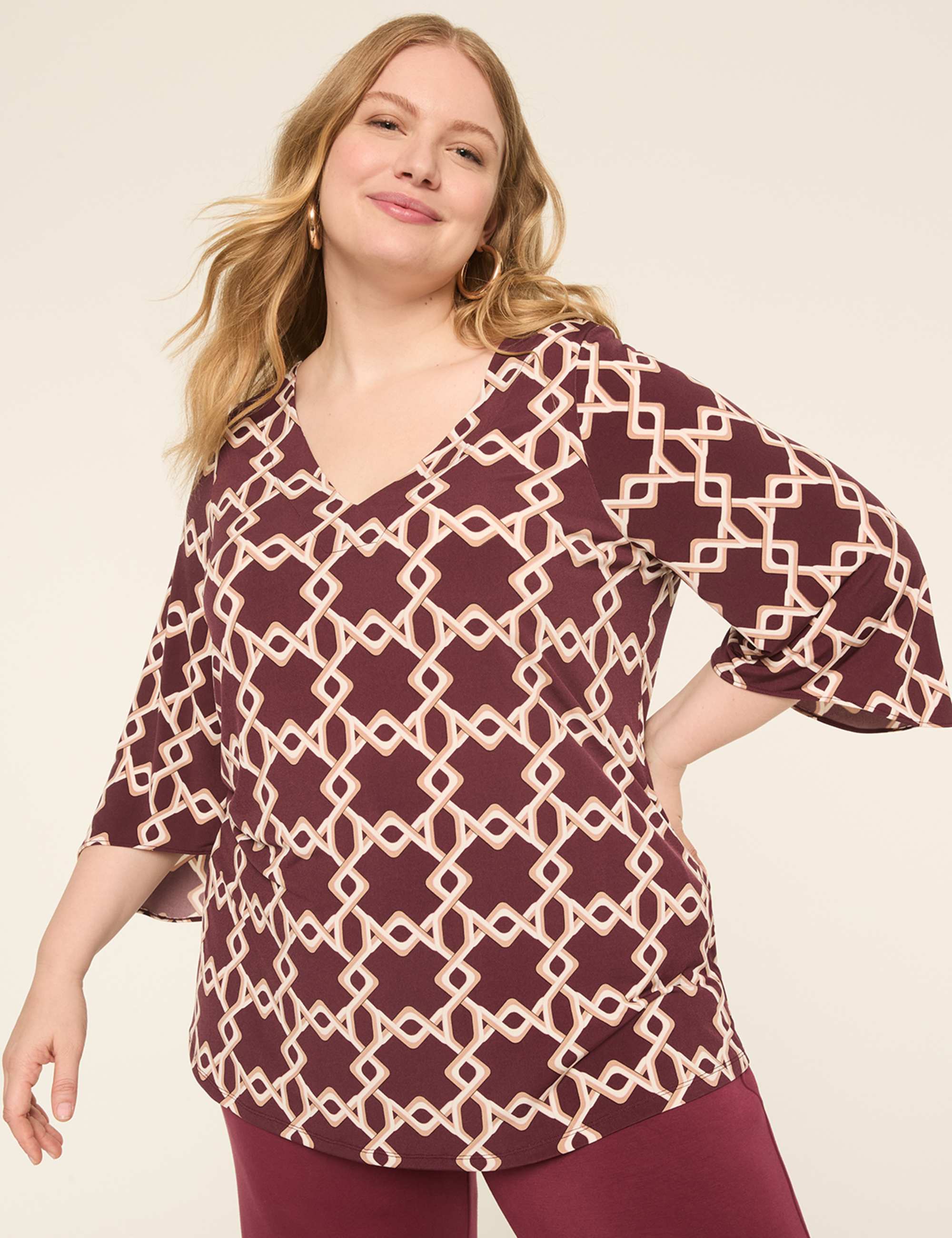 3/4-Sleeve V-Neck Tunic Top