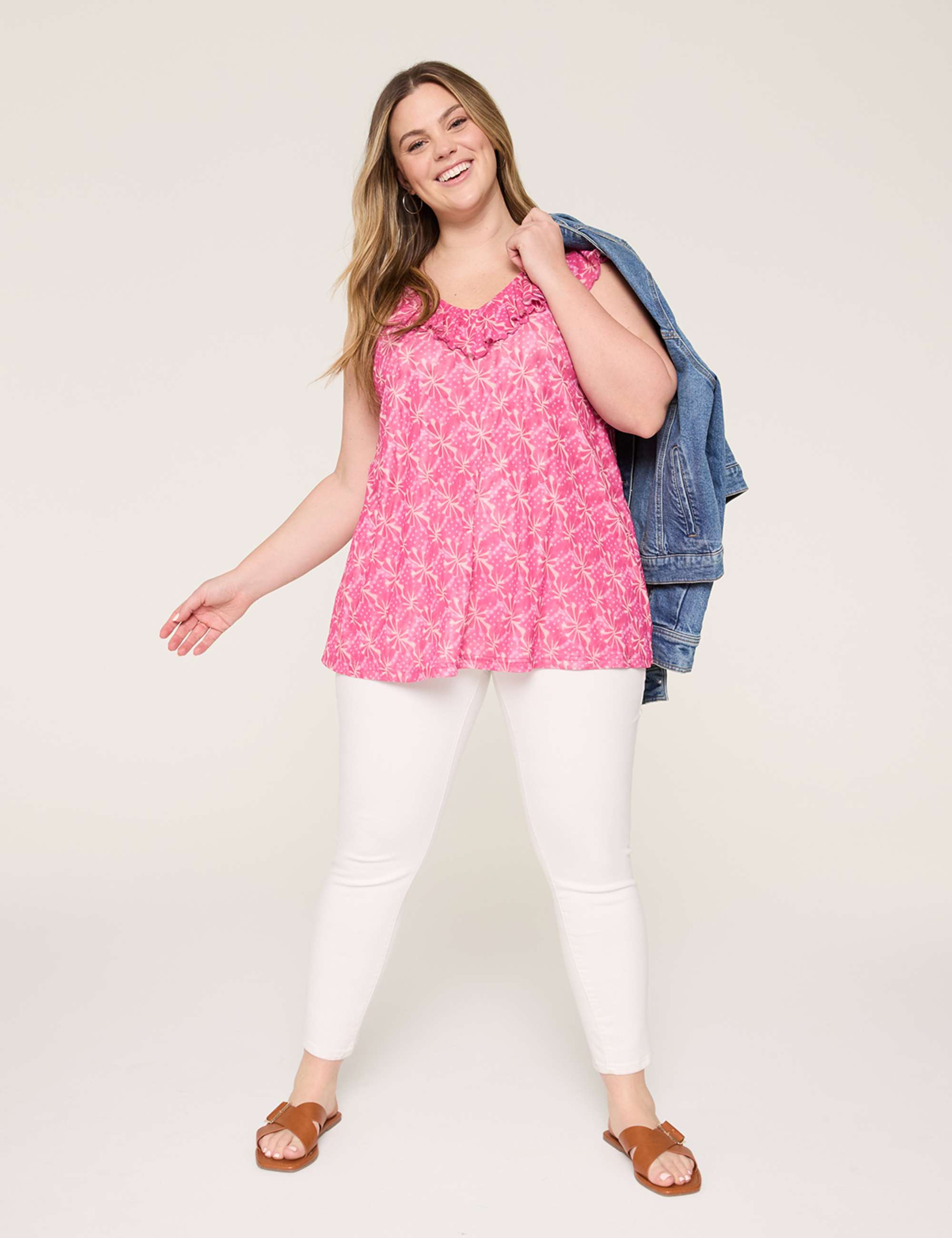 Sleeveless Ruffle V-Neck Mesh Top