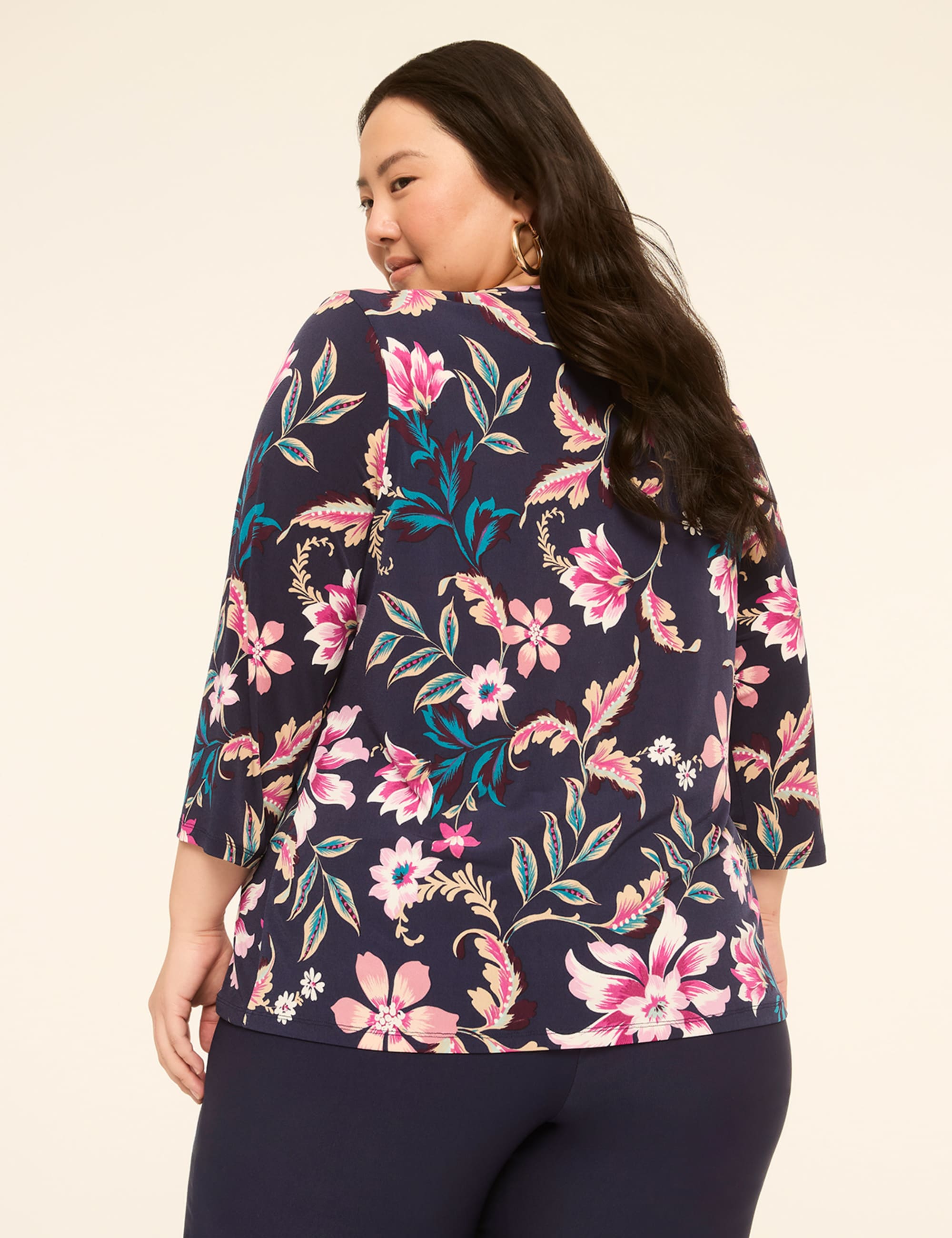 Swing 3/4-Sleeve Pleat-Front Top