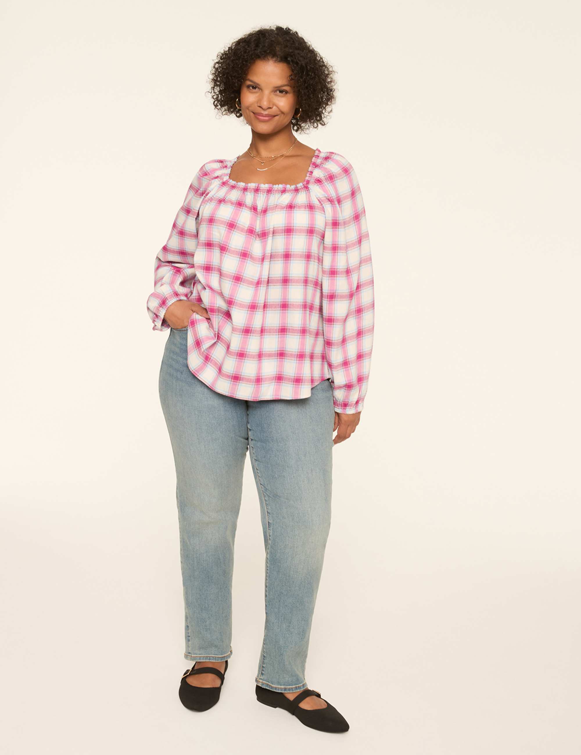 Swing Square-Neck Popover Blouse