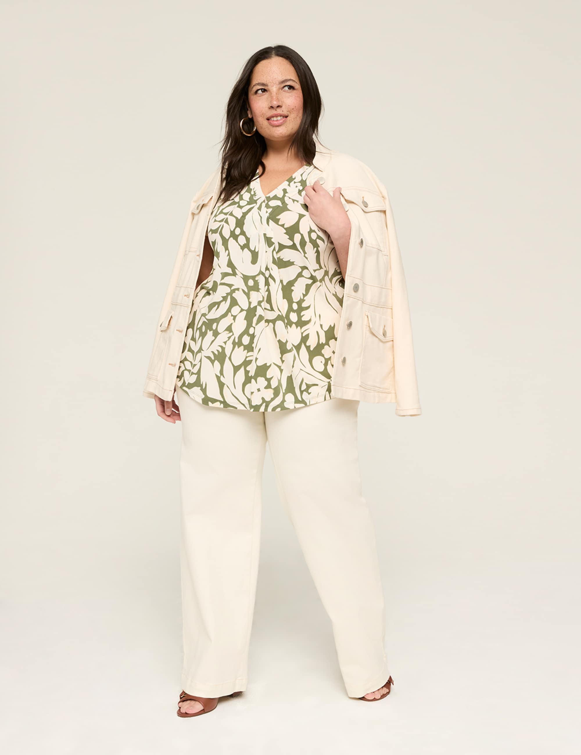 Cap-Sleeve Pleat-Front Top
