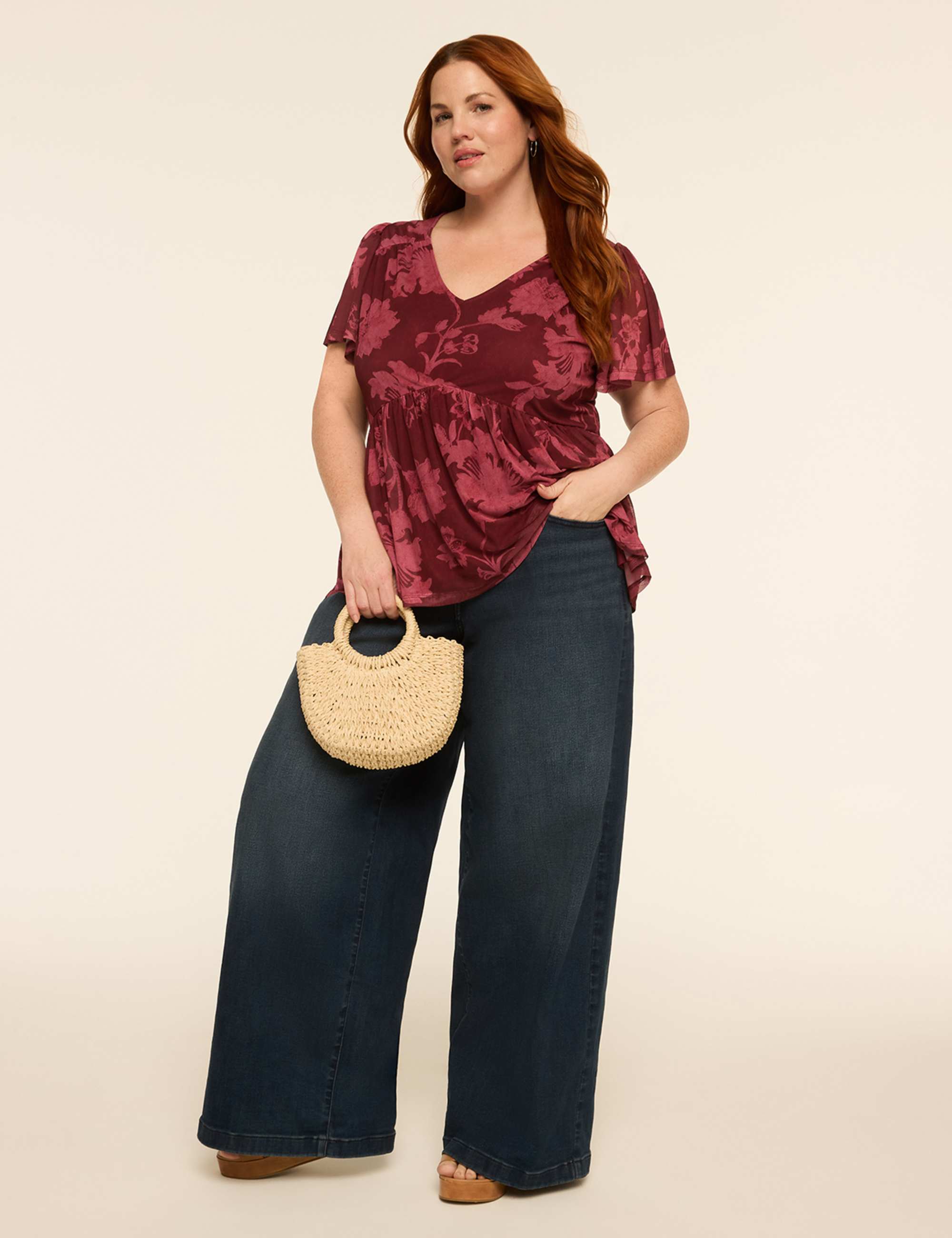 Flutter-Sleeve Mesh Peplum Top