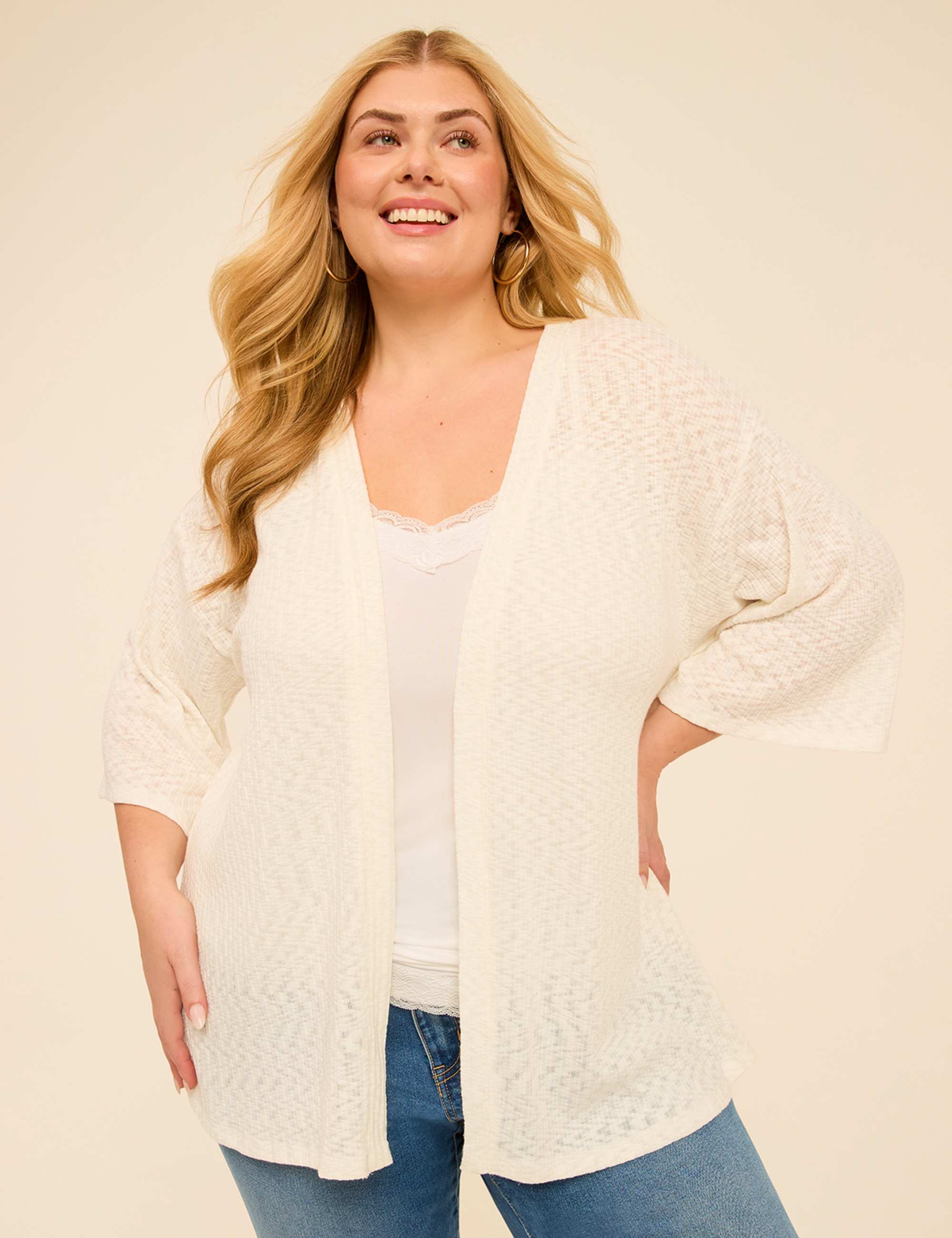 Kimono-Sleeve Open-Front Overpiece
