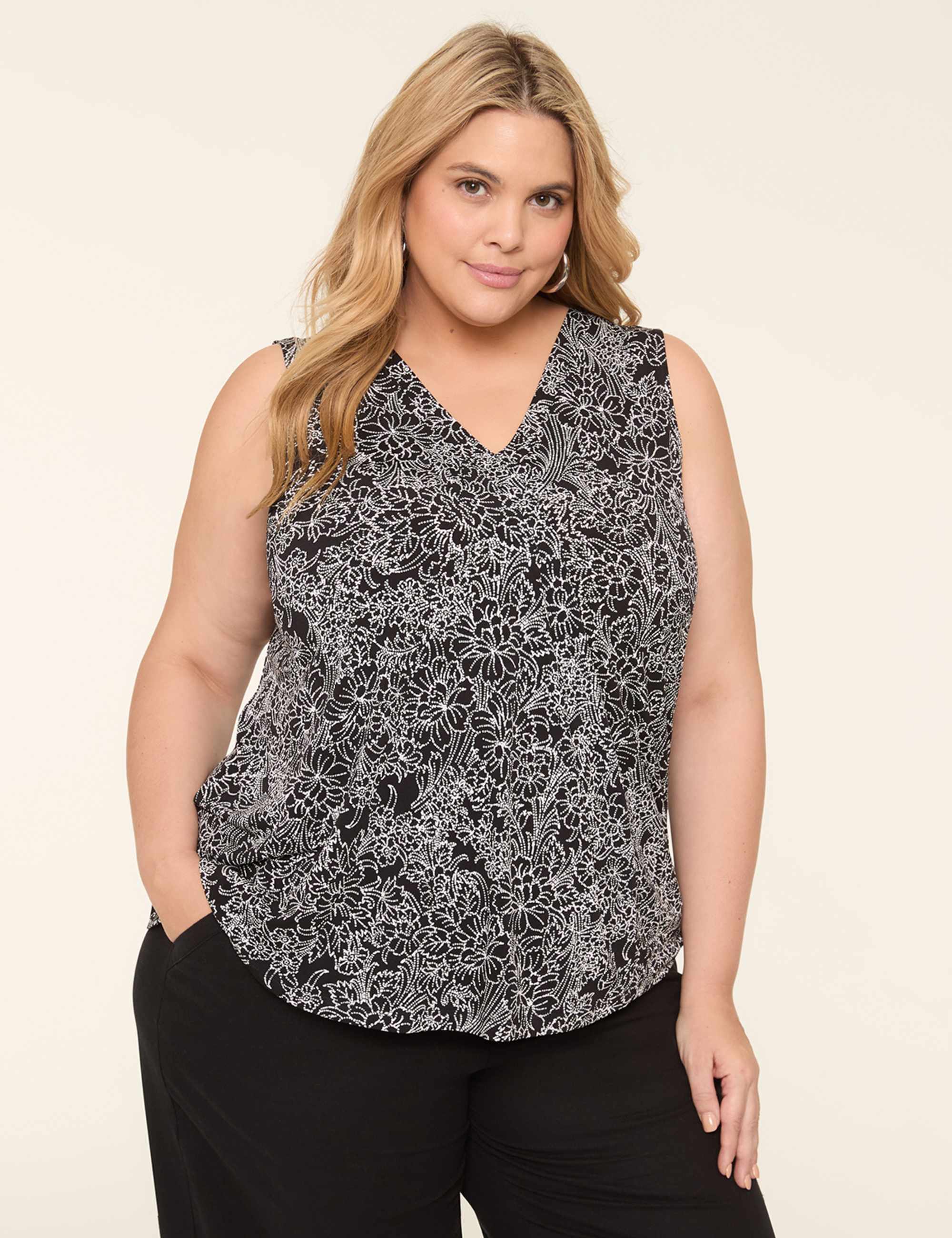 Swing Sleeveless Pleat-Front Top