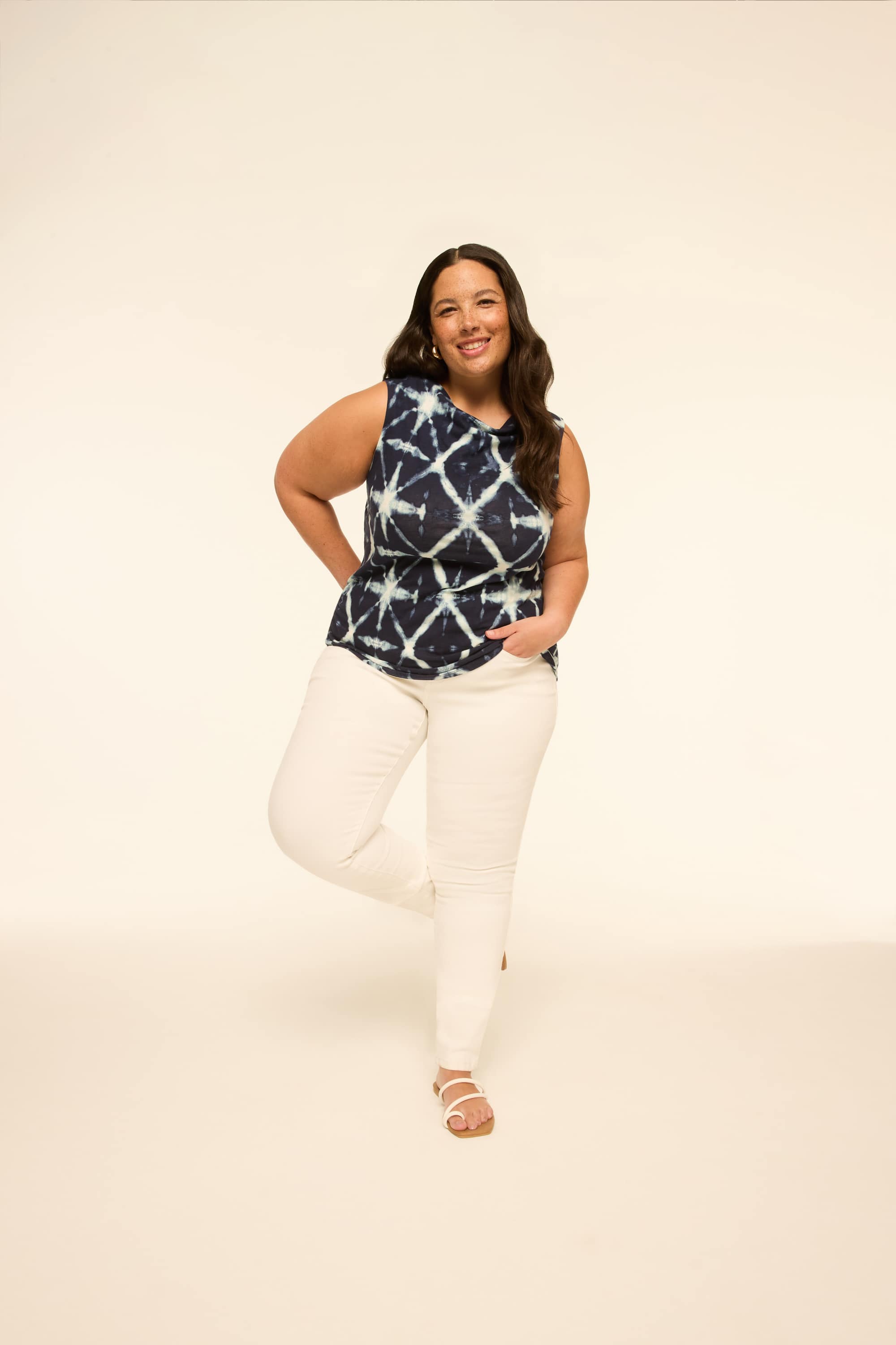 Sleeveless Boatneck Side-Ruched Top