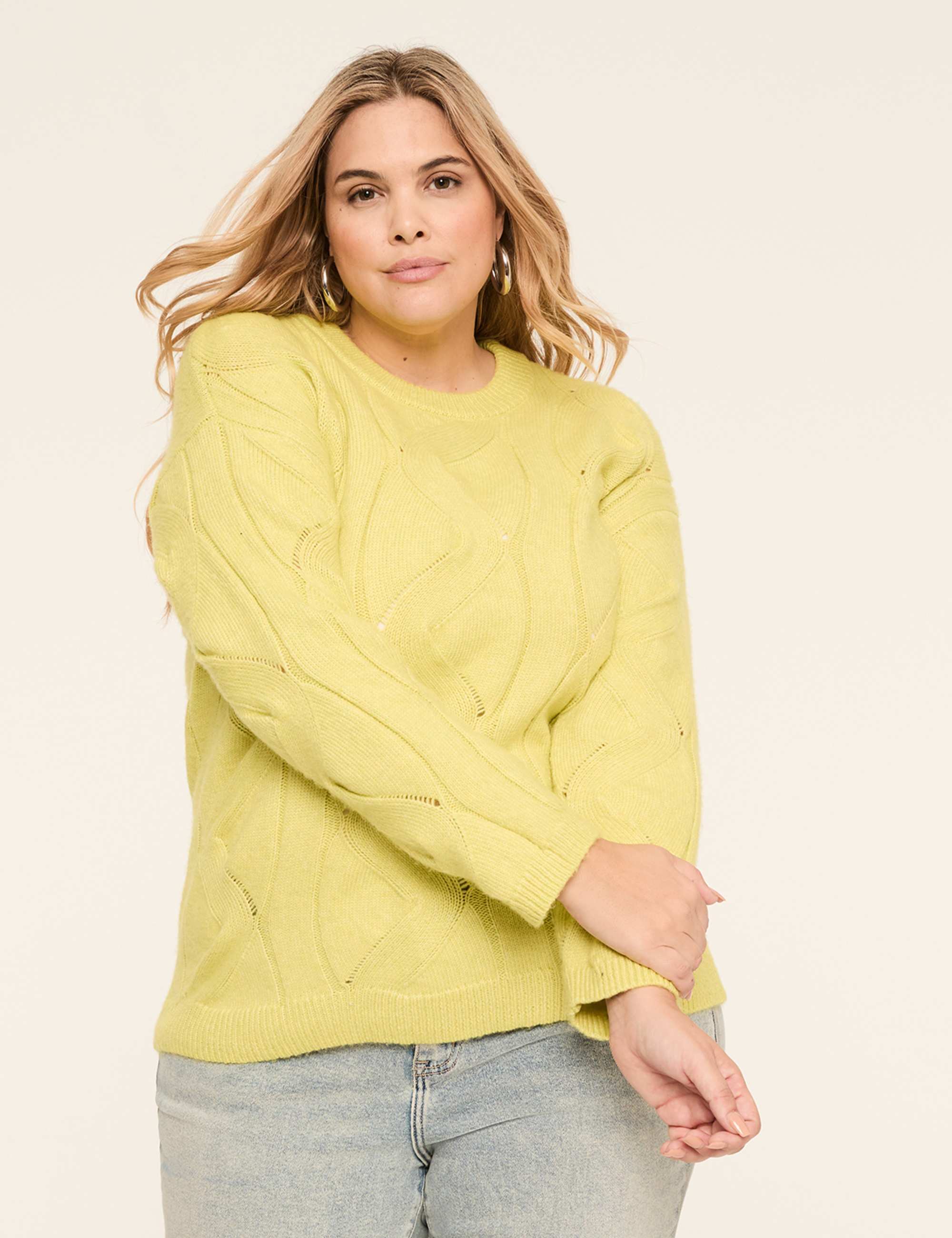 Relaxed Pointelle-Stitch Pullover Sweater
