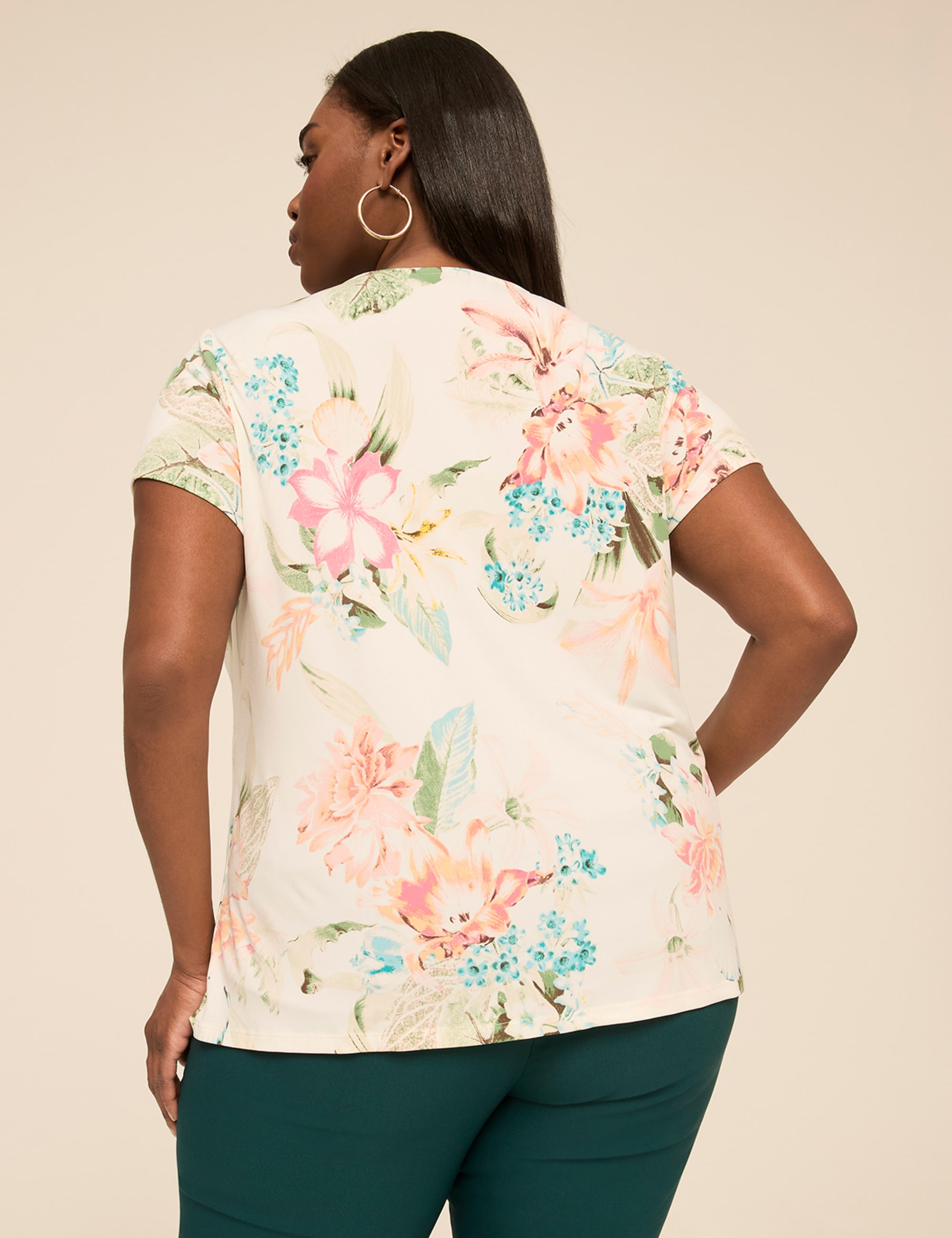 Swing Cap-Sleeve Pleat-Front Top