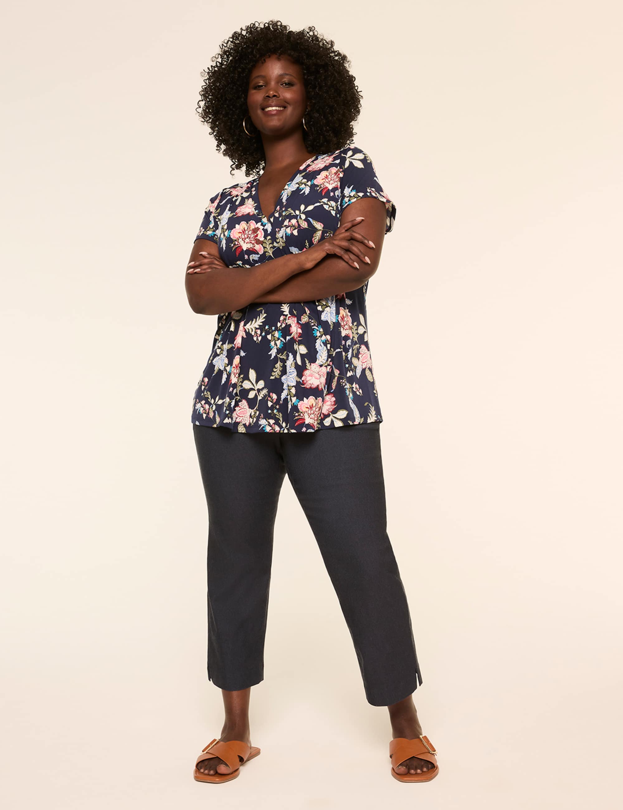 Swing Cap-Sleeve Pleat-Front Top