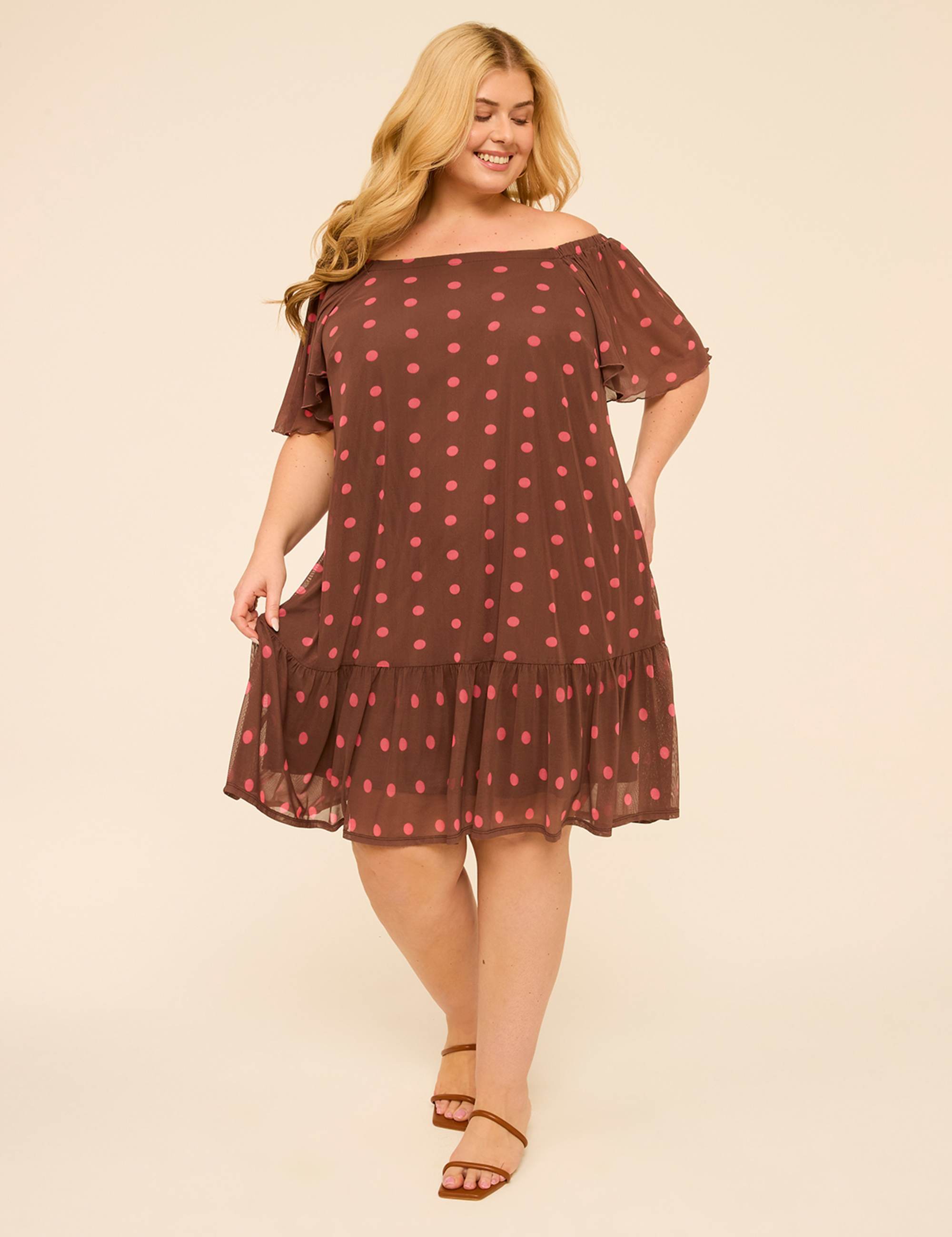 Flutter-Sleeve Open-Neck Swing Dress