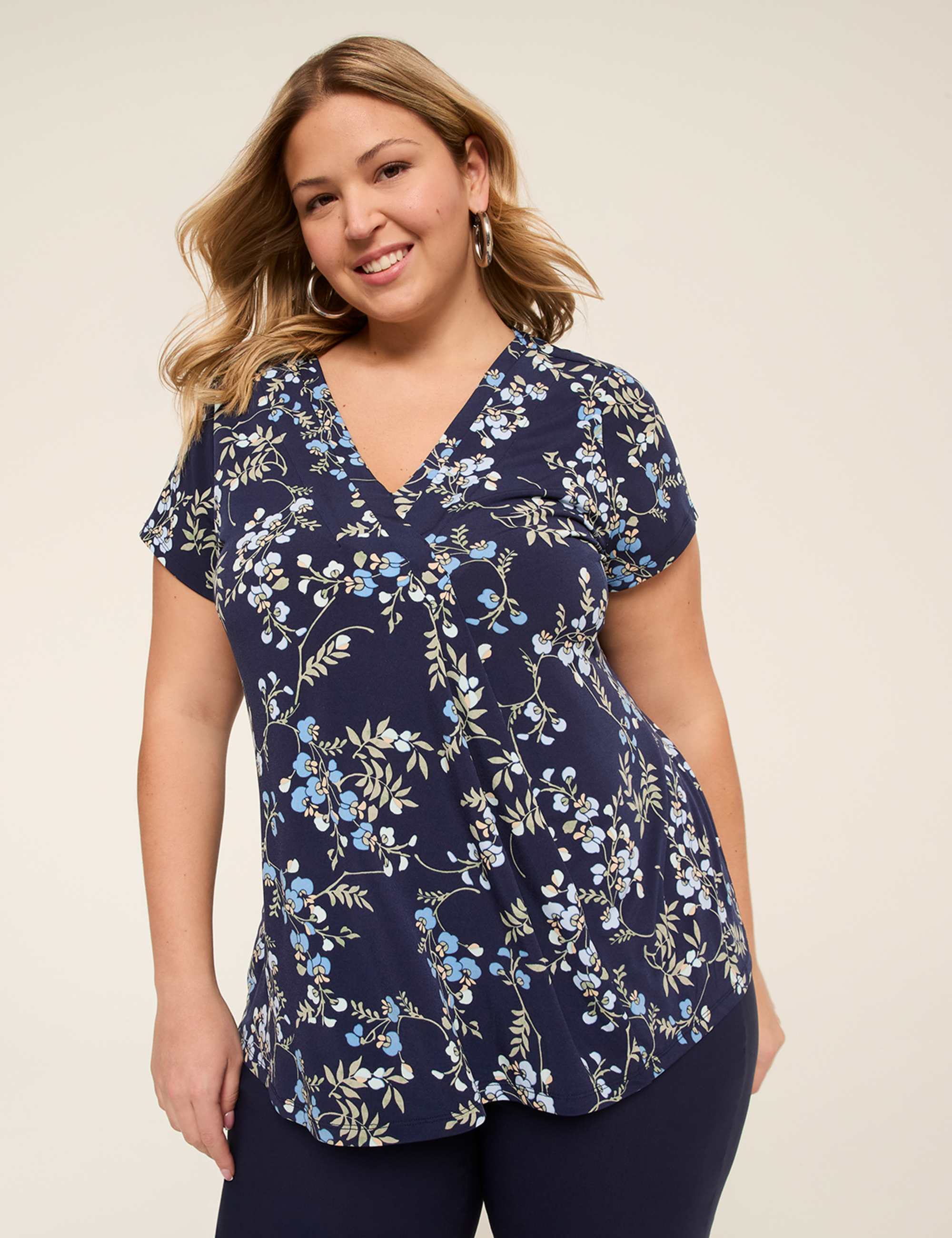Swing Cap-Sleeve Pleat-Front Top