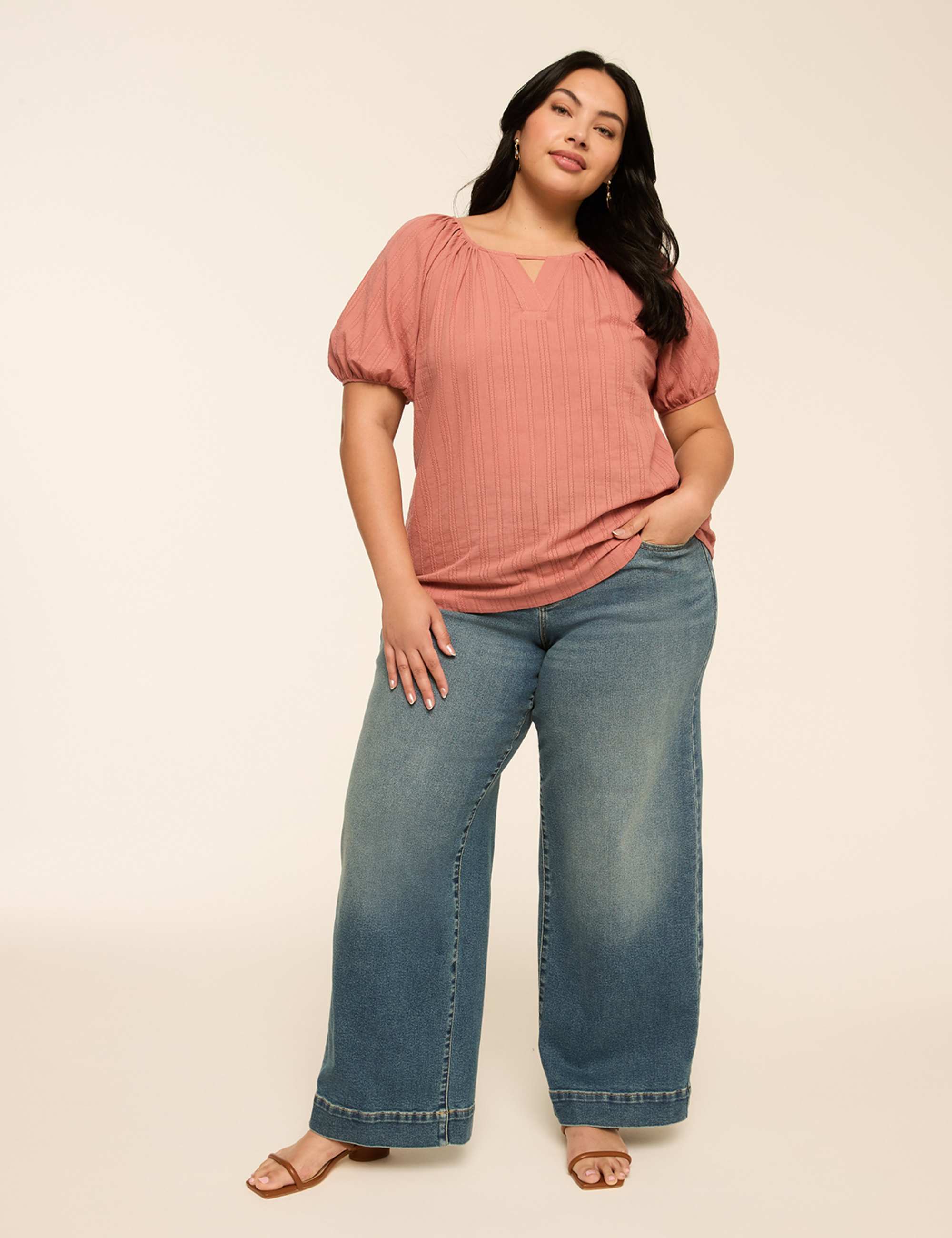 Puff-Sleeve Keyhole Top