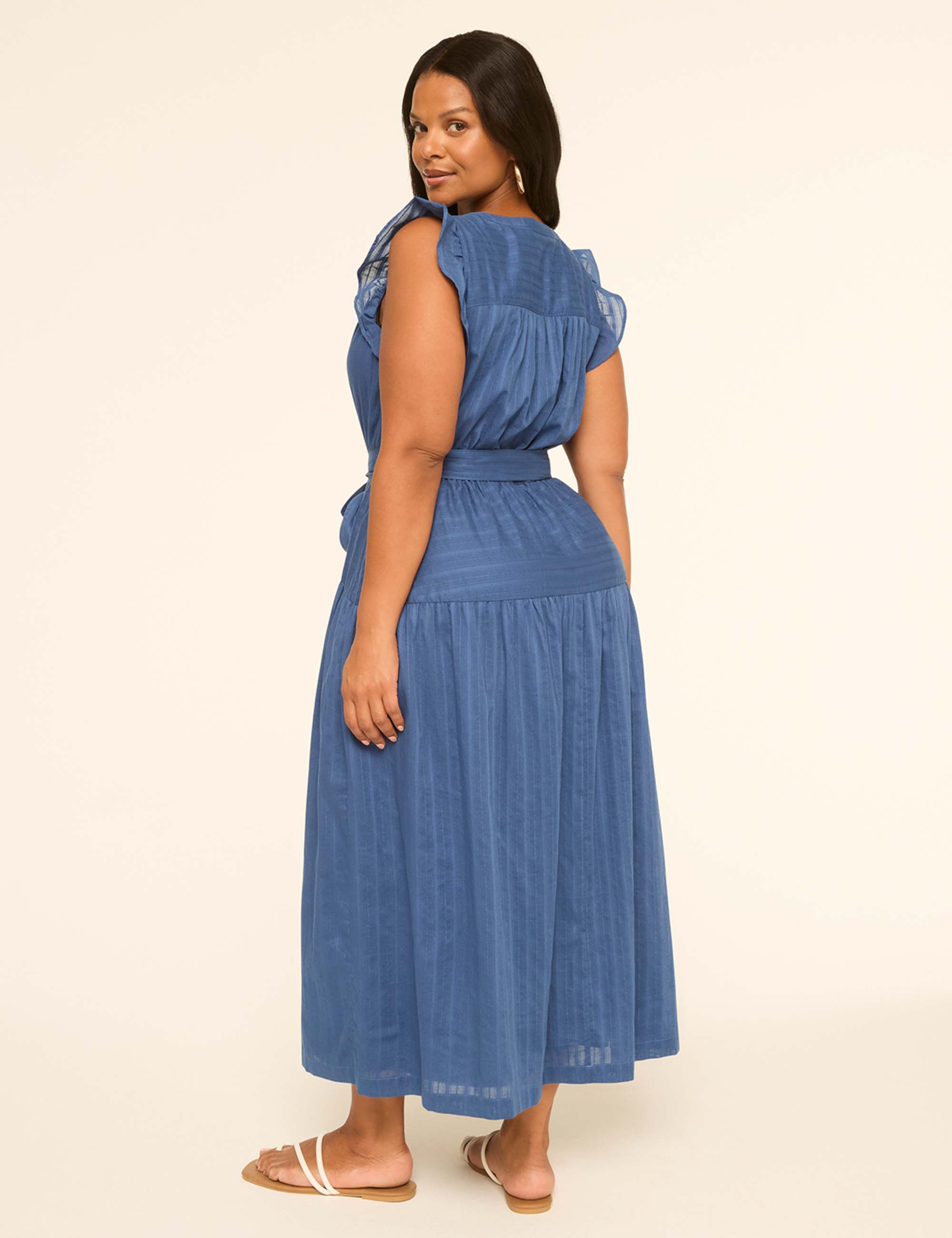 Flutter-Sleeve Tie-Waist Maxi Dress