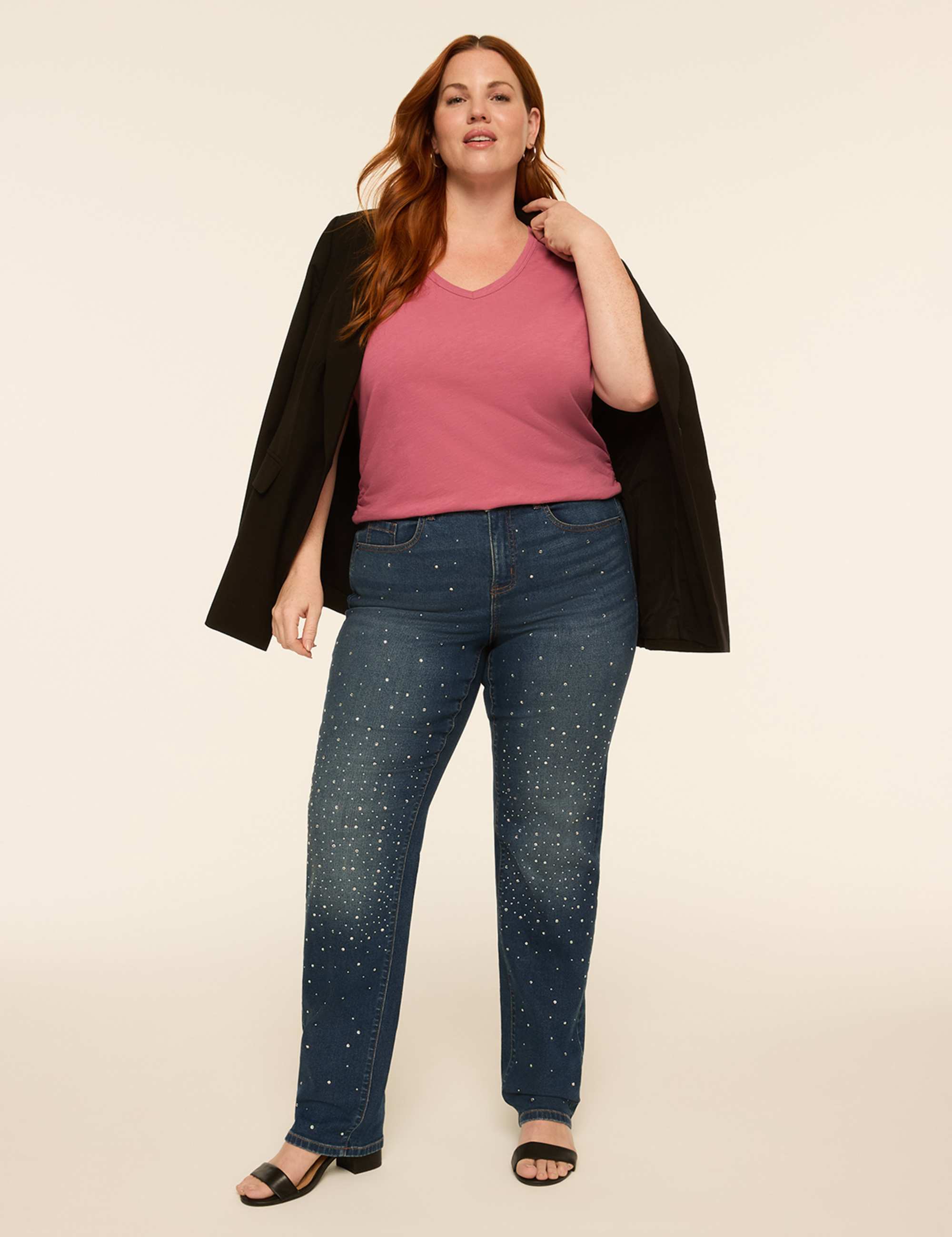 Fit High-Rise Embellished Straight Leg Jean