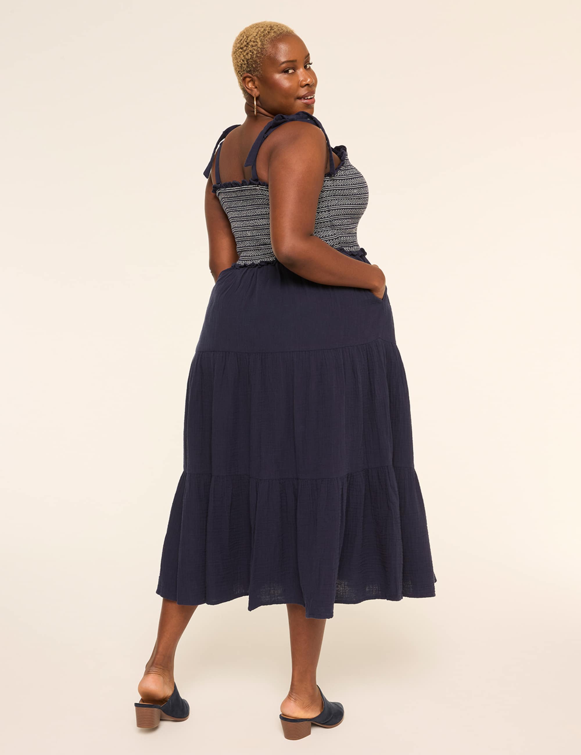 Tie-Strap Smocked-Bodice Maxi Dress