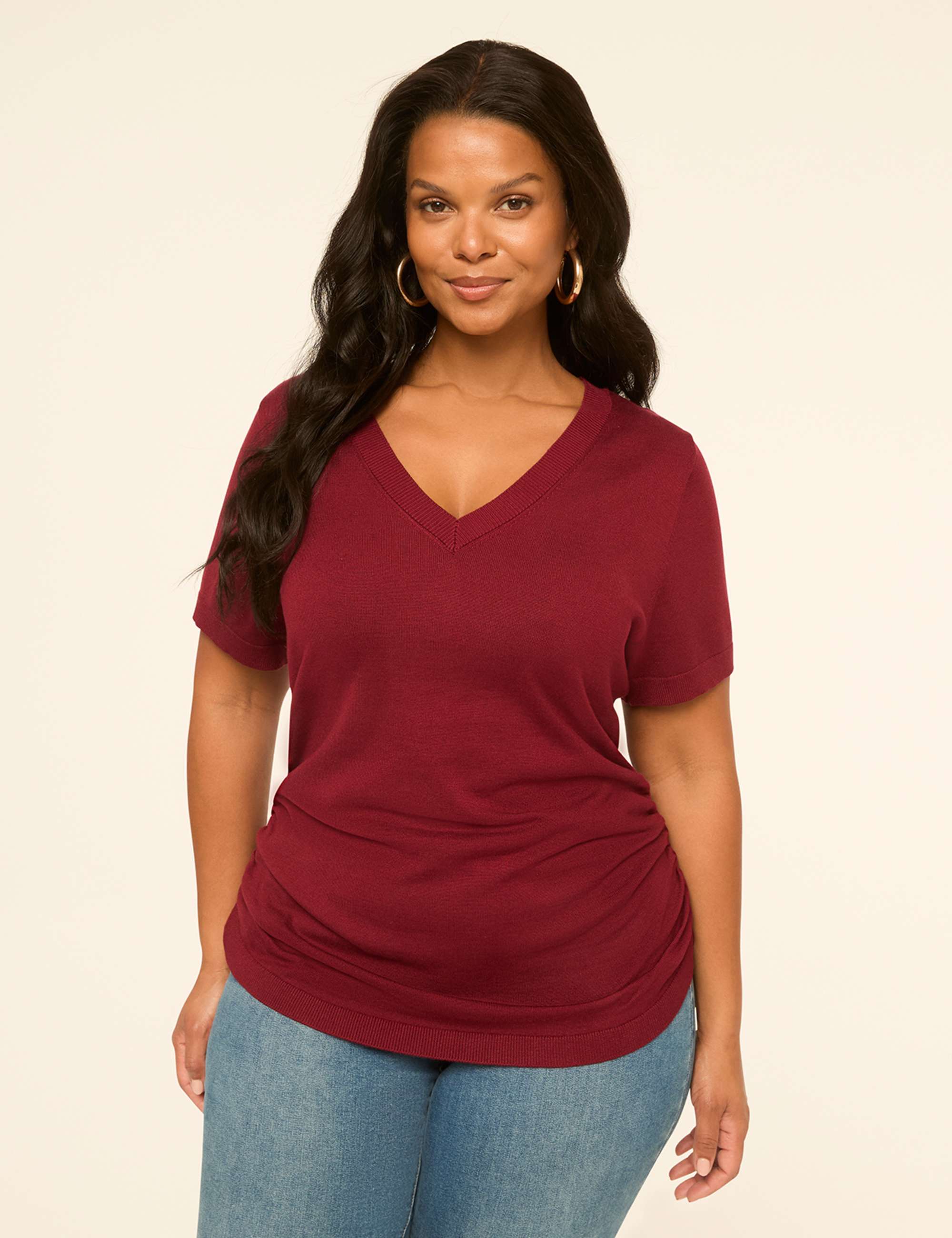 Short-Sleeve V-Neck Pullover Sweater