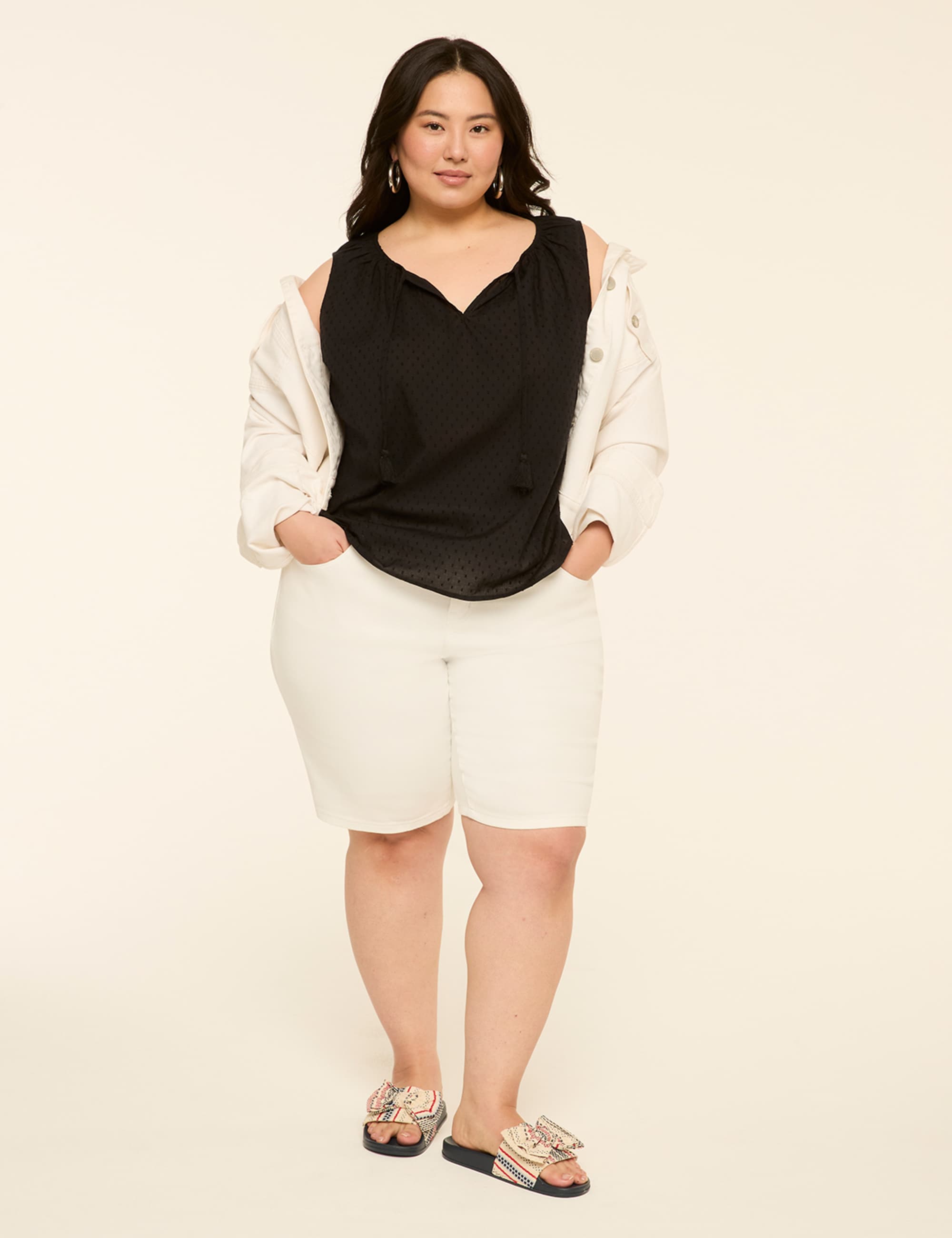 Sleeveless Tie-Neck Blouse