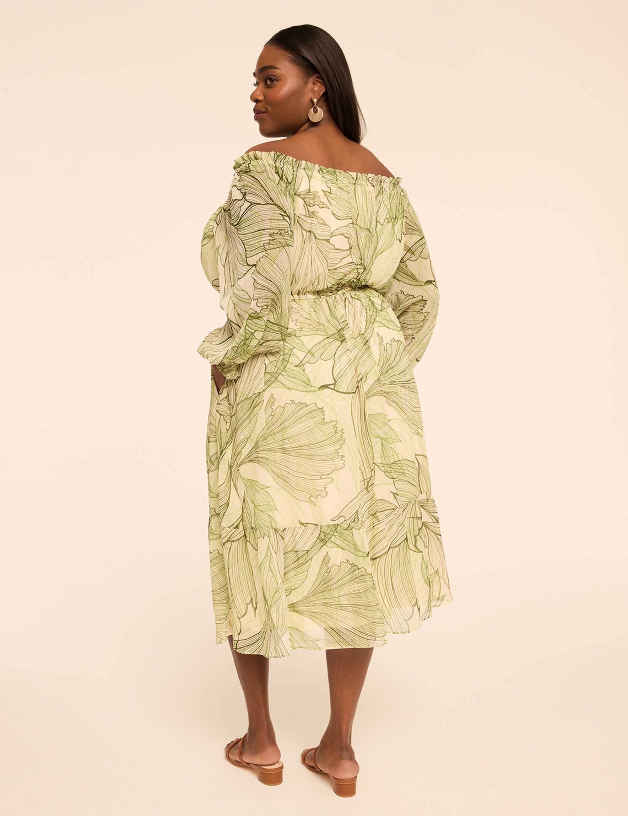 Long-Sleeve Off-The-Shoulder Midi Dress