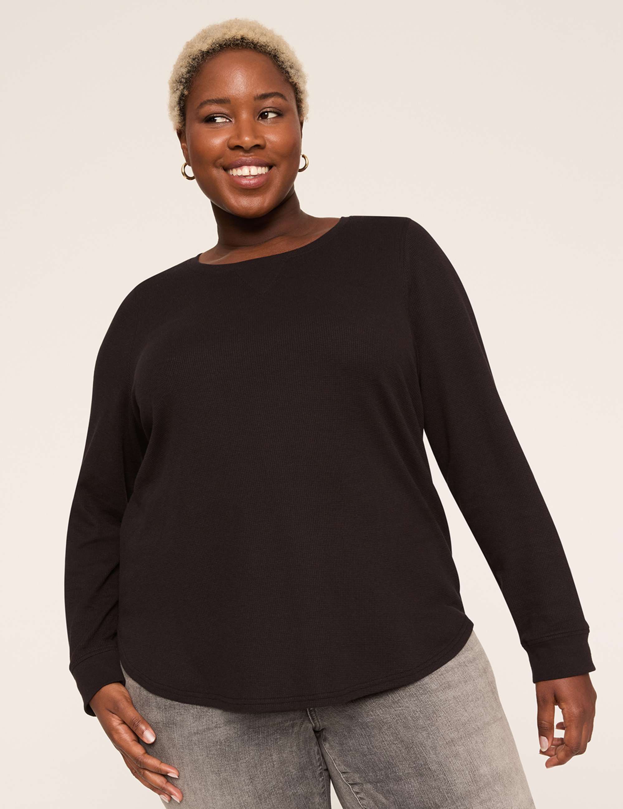 Waffle Knit Curved-Hem Tee