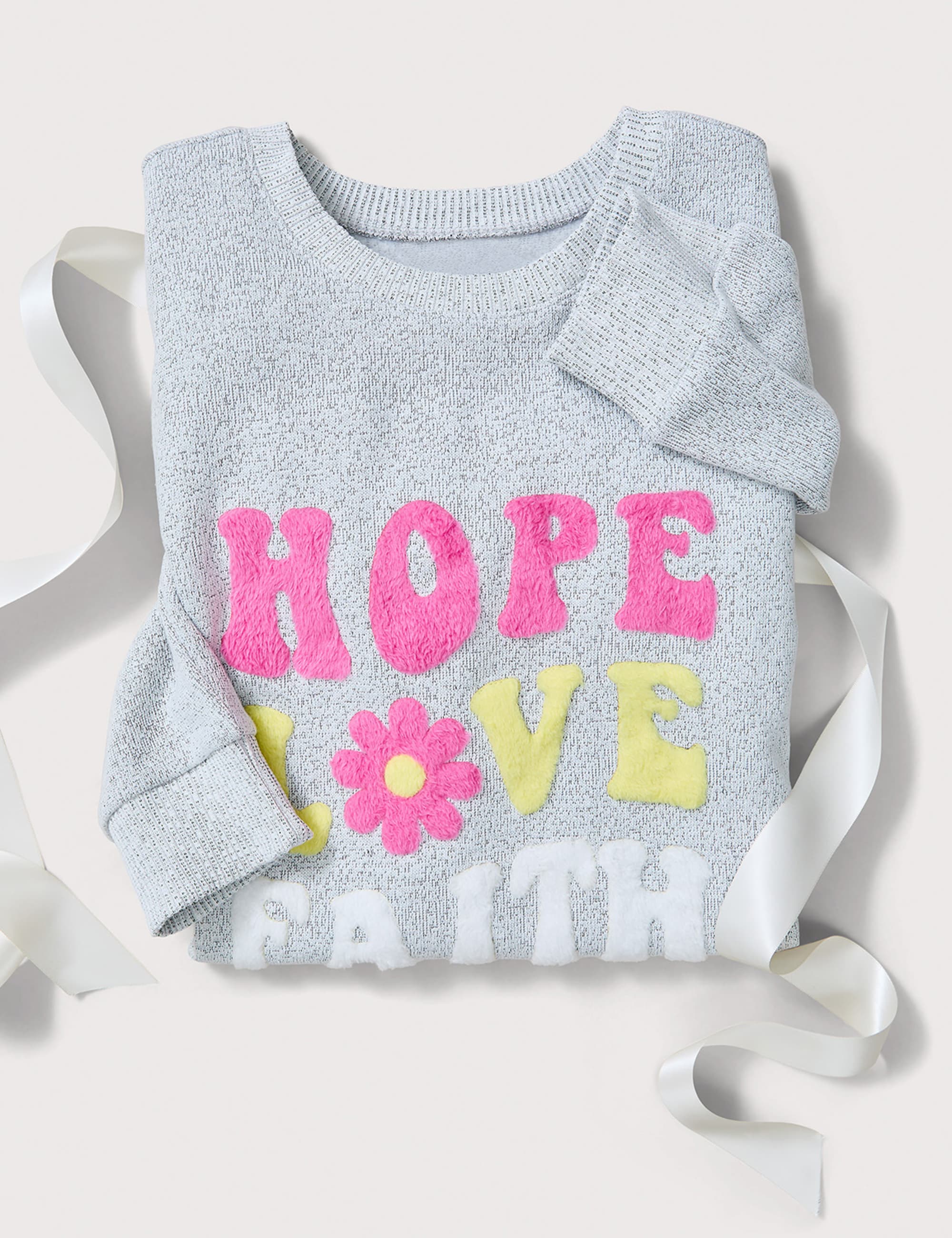 Soft-Textured Hope, Love Faith Graphic Sweatshirt
