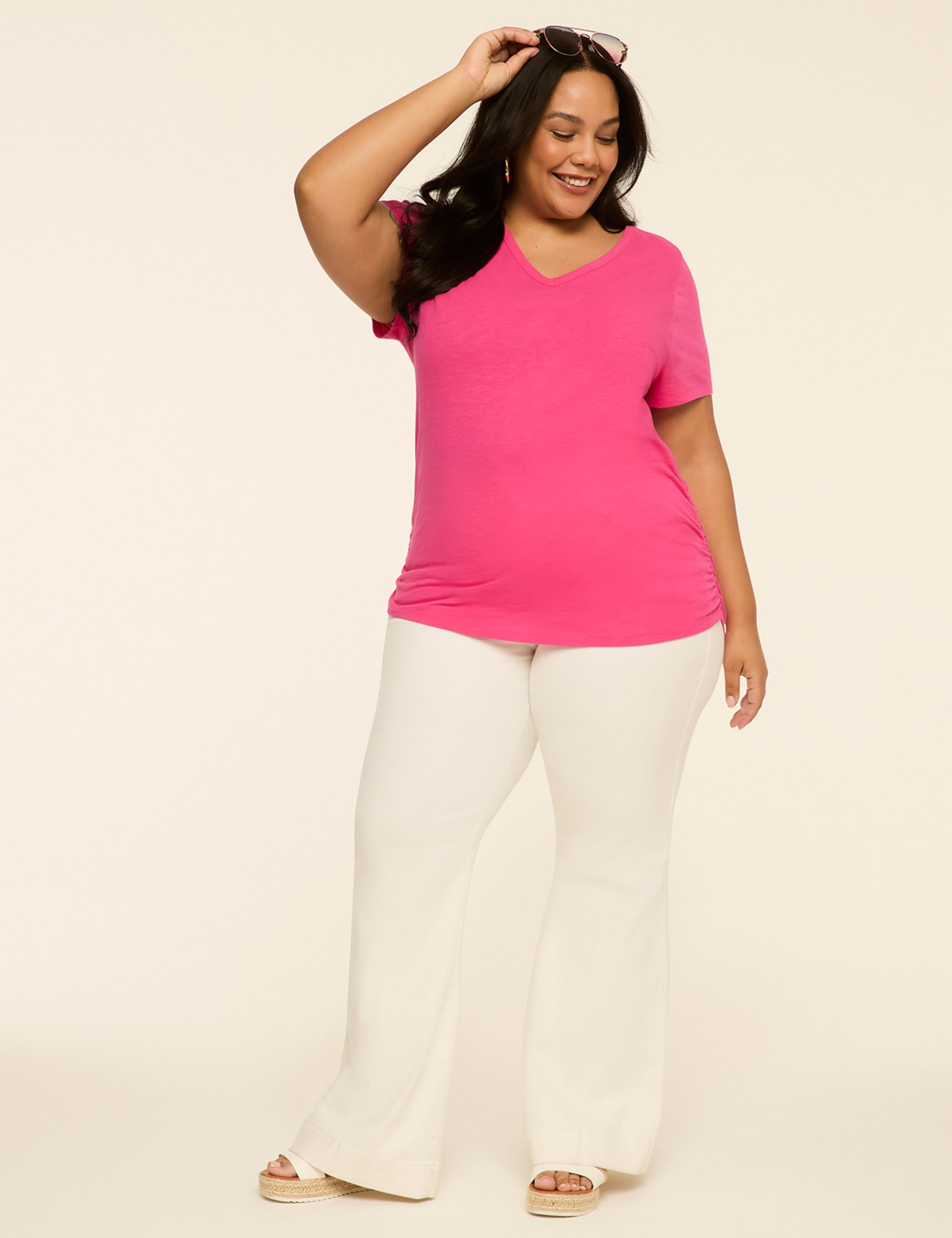Short-Sleeve V-Neck Side-Ruched Tee