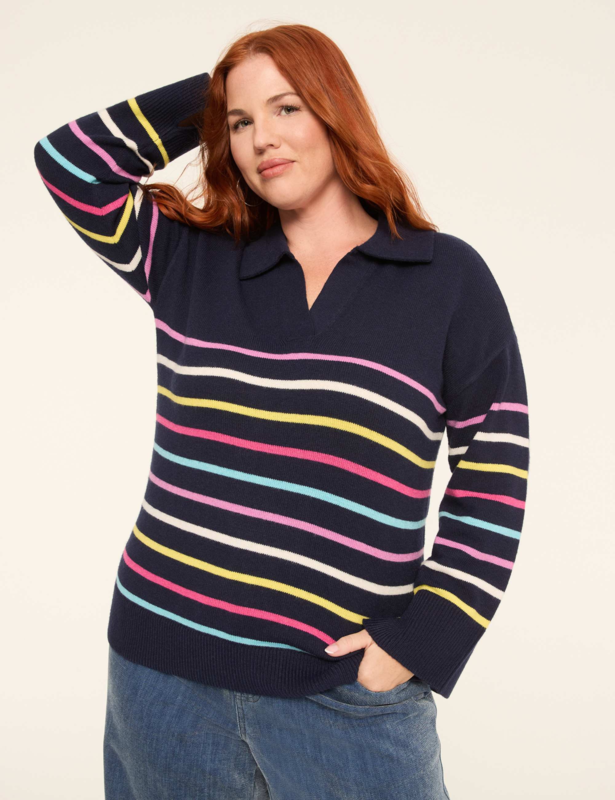 Long-Sleeve V-Neck Collar Sweater