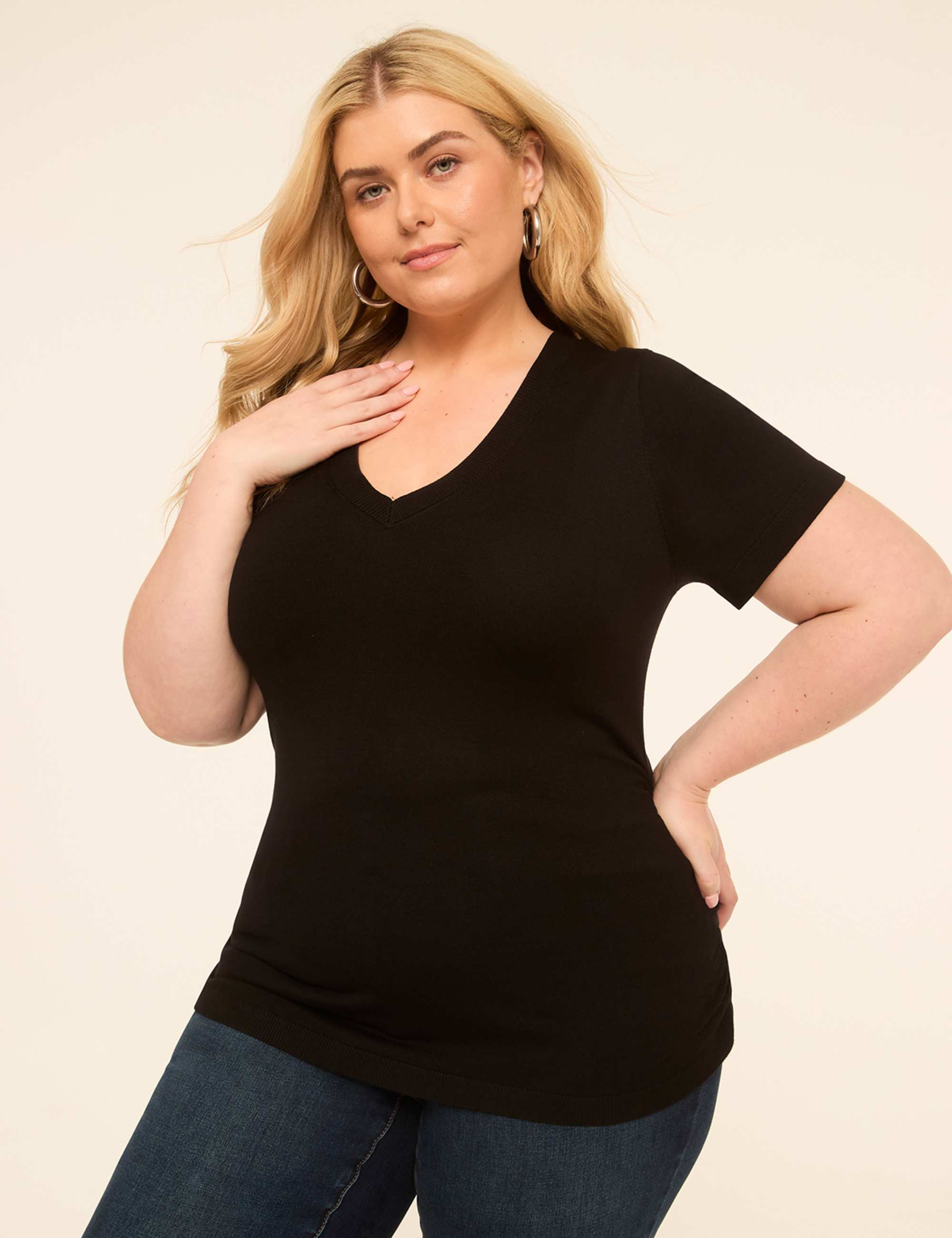 Short-Sleeve V-Neck Pullover Sweater