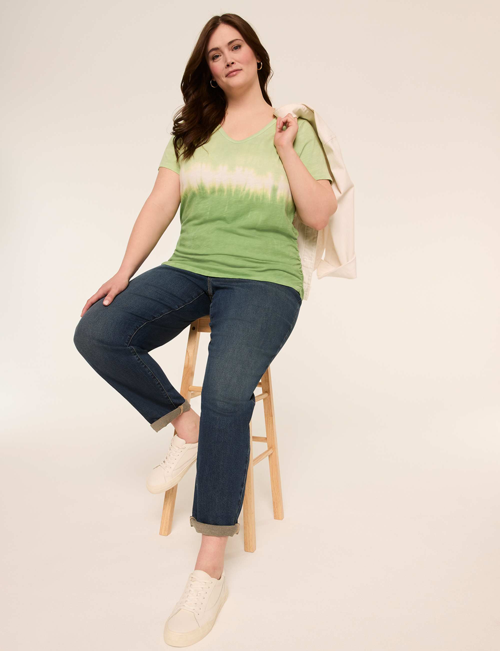 Short-Sleeve V-Neck Side-Ruched Tee