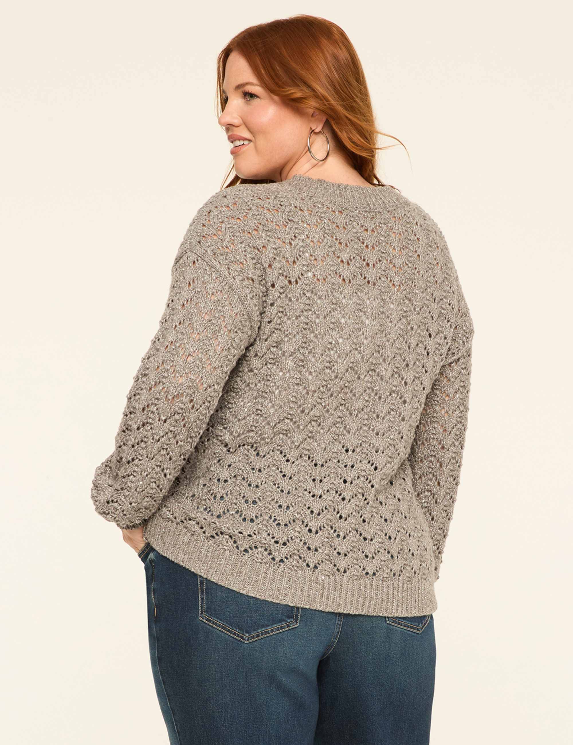 Relaxed Sequin V-Neck Stitch Pullover Sweater