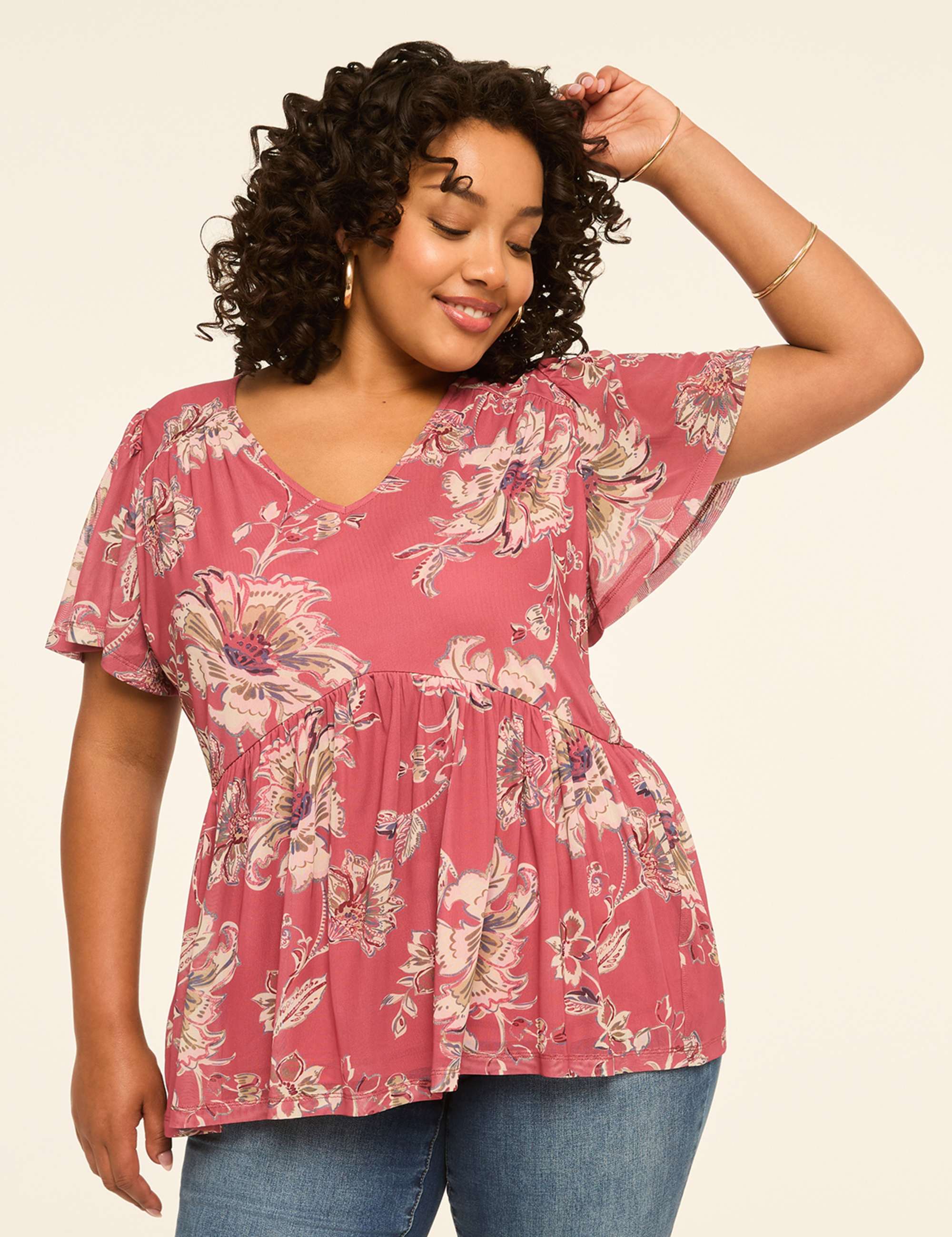 Flutter-Sleeve Mesh Peplum Top