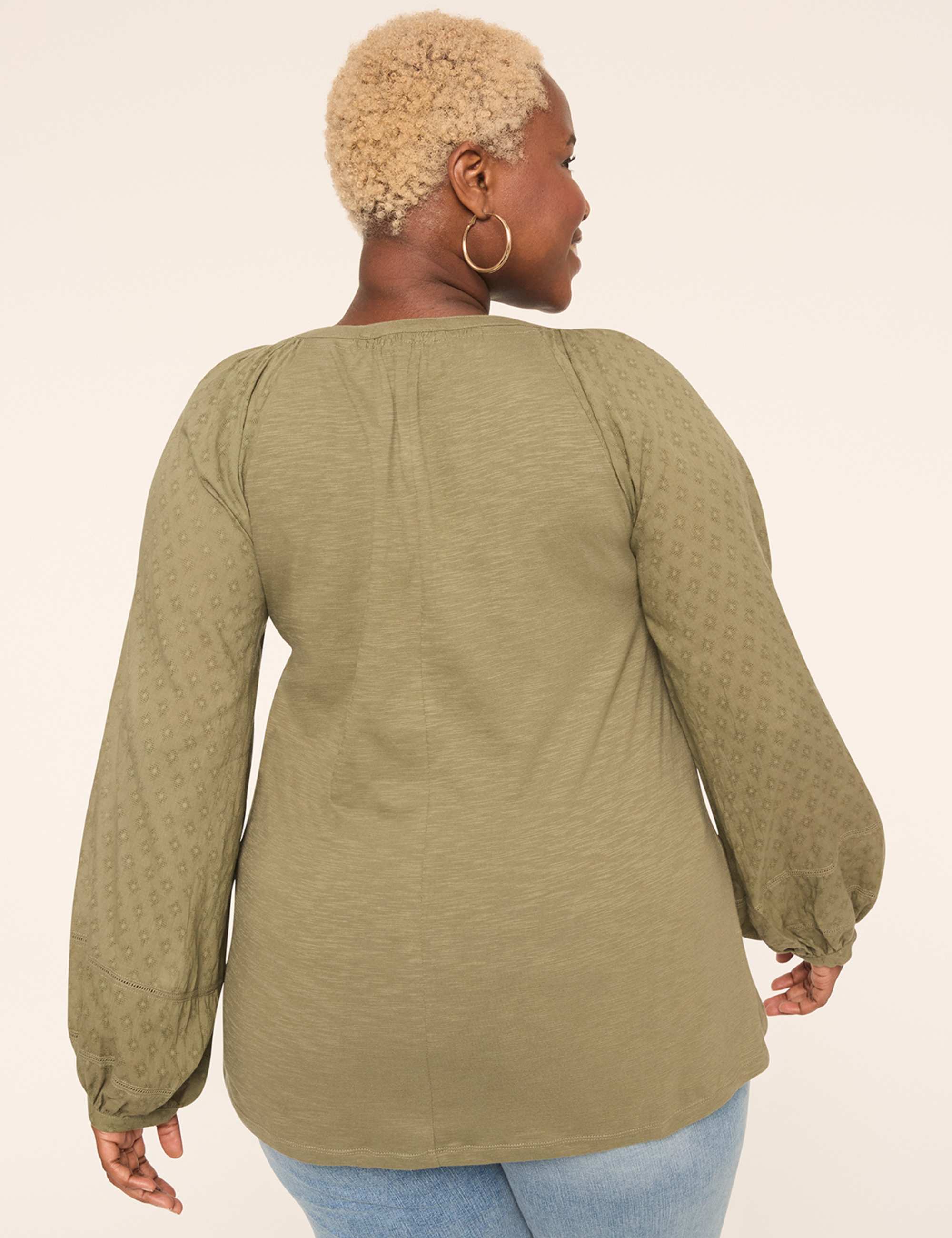 Knit & Woven Jacquard 3/4-Sleeve Top