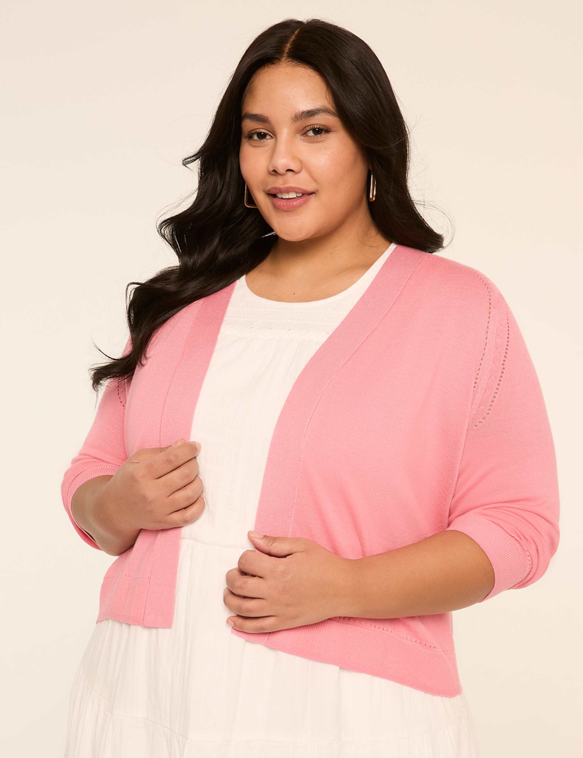 3/4-Sleeve Open-Front Shrug