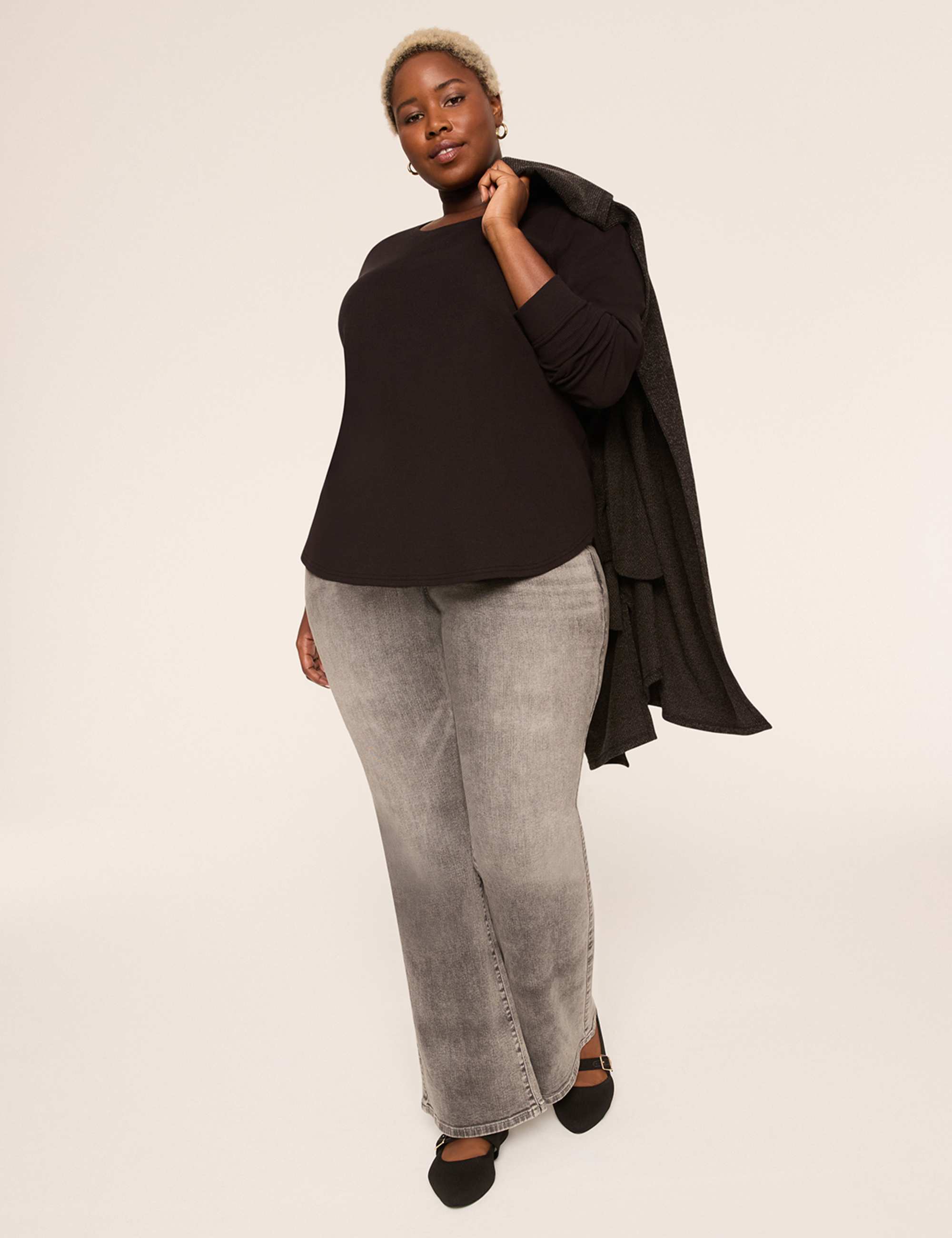 Waffle Knit Curved-Hem Tee