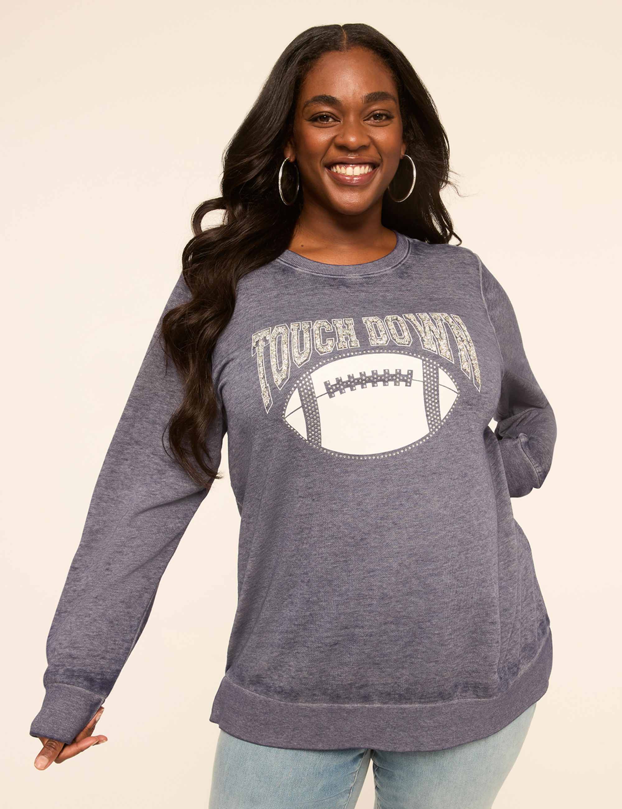 Embellished Touchdown Graphic Sweatshirt