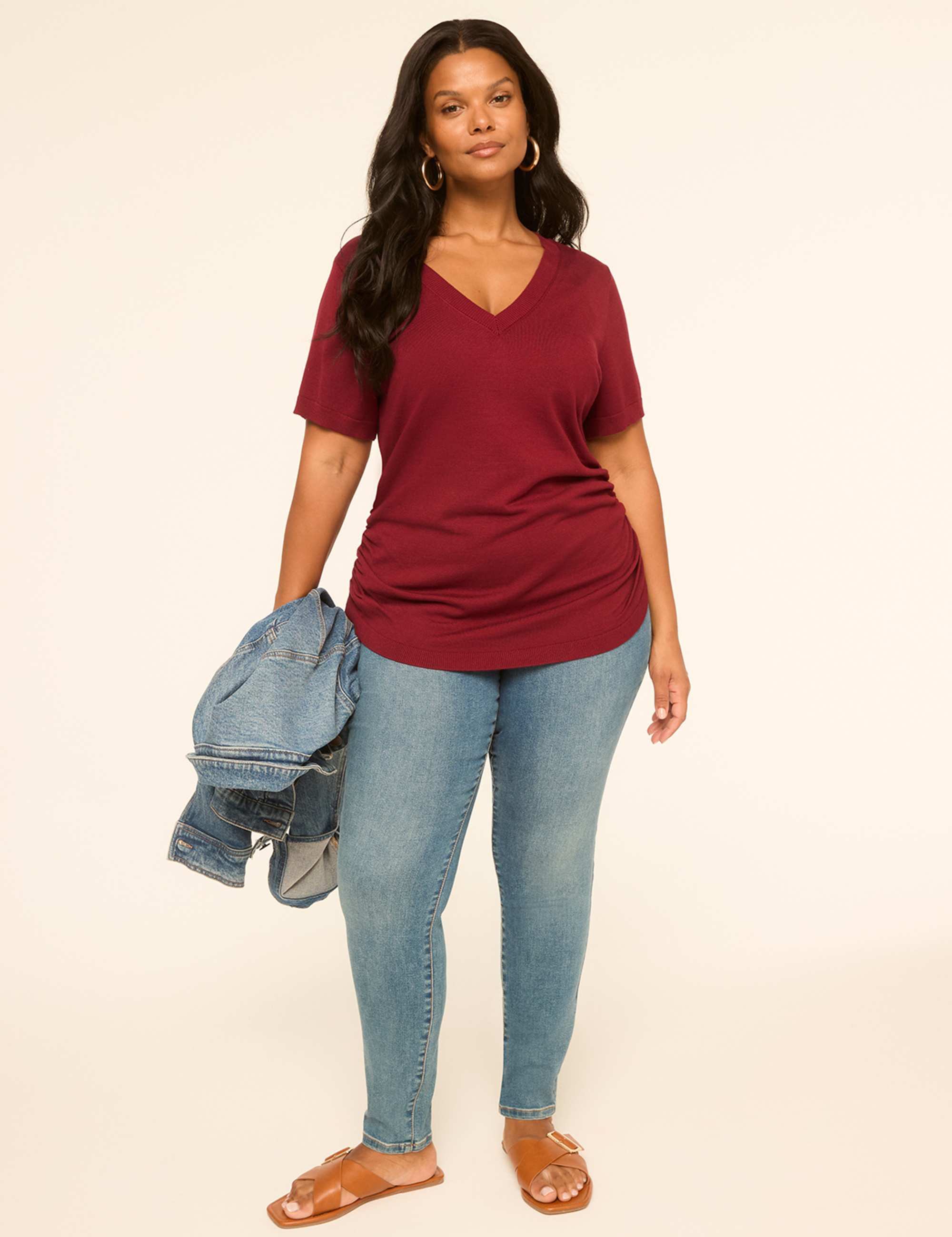 Short-Sleeve V-Neck Pullover Sweater