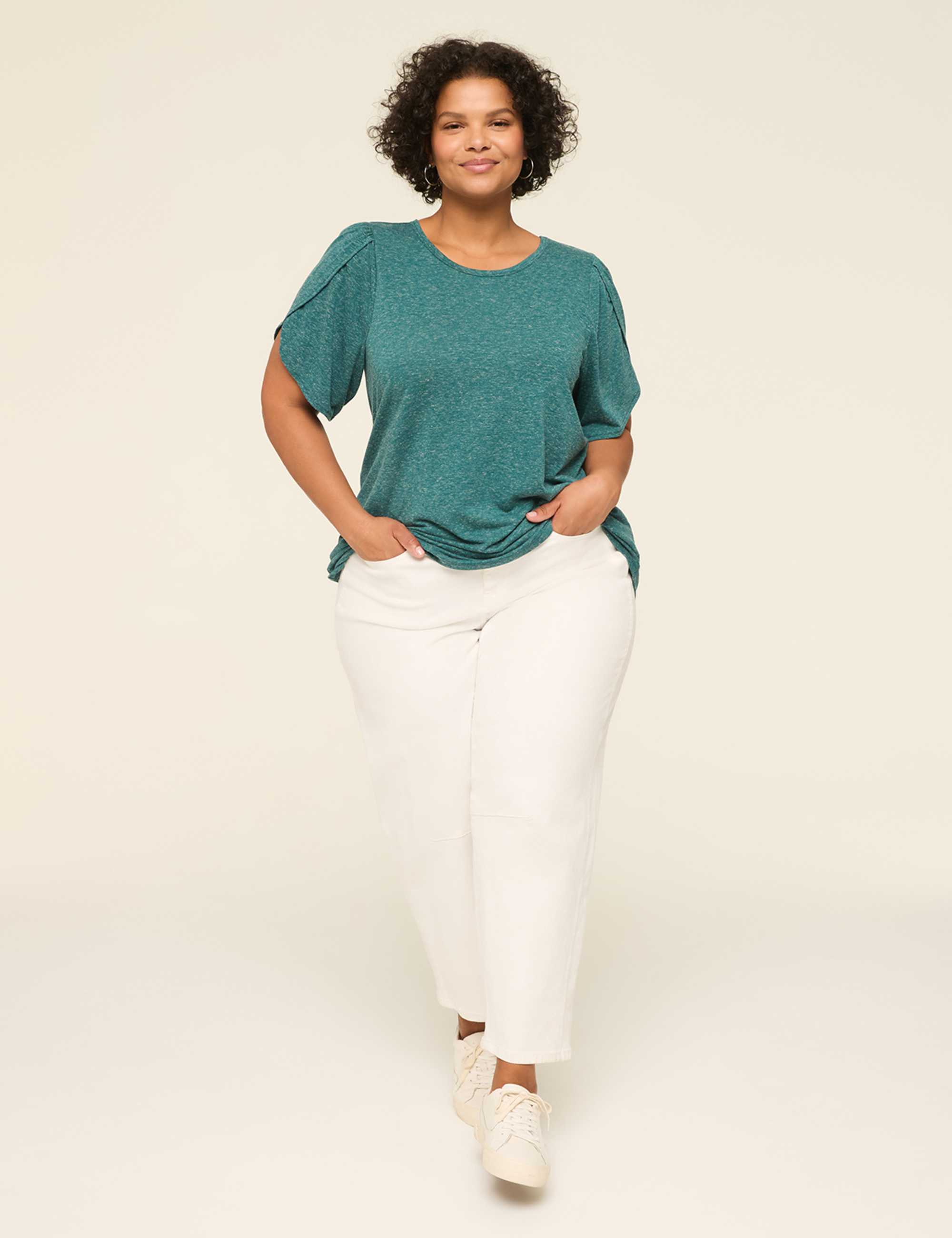 Knit Linen Tulip-Sleeve Top