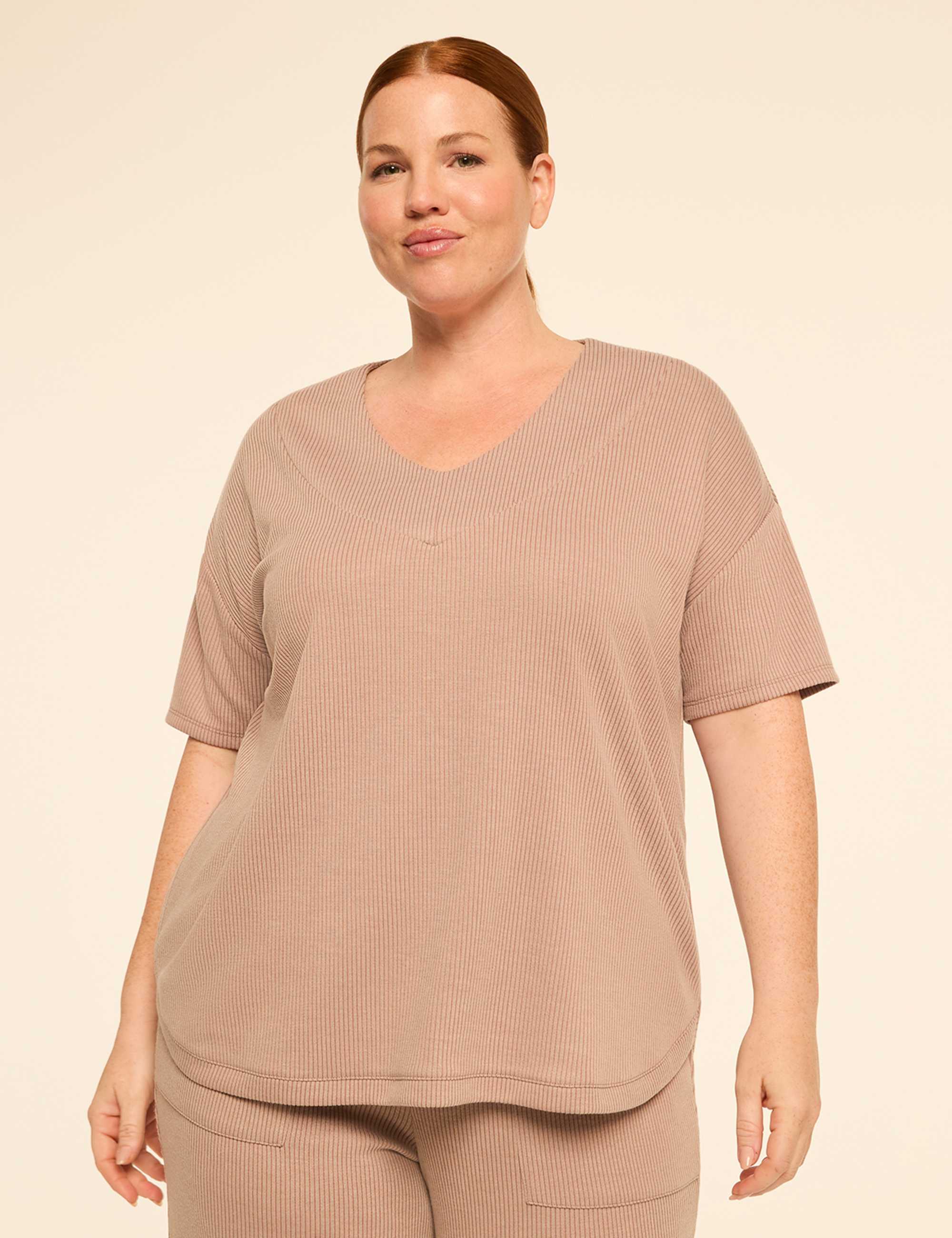 LIVI Ribbed Hacci V-Neck Top
