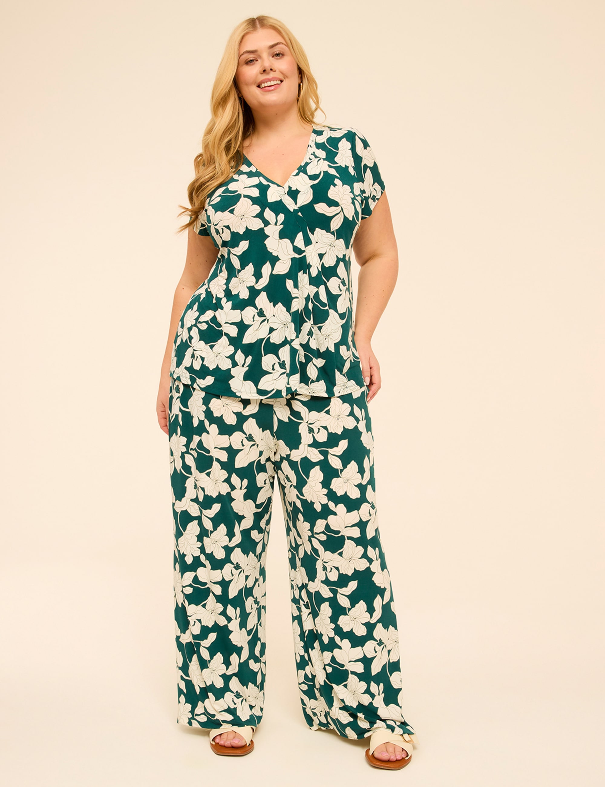 Swing Cap-Sleeve Pleat-Front Top