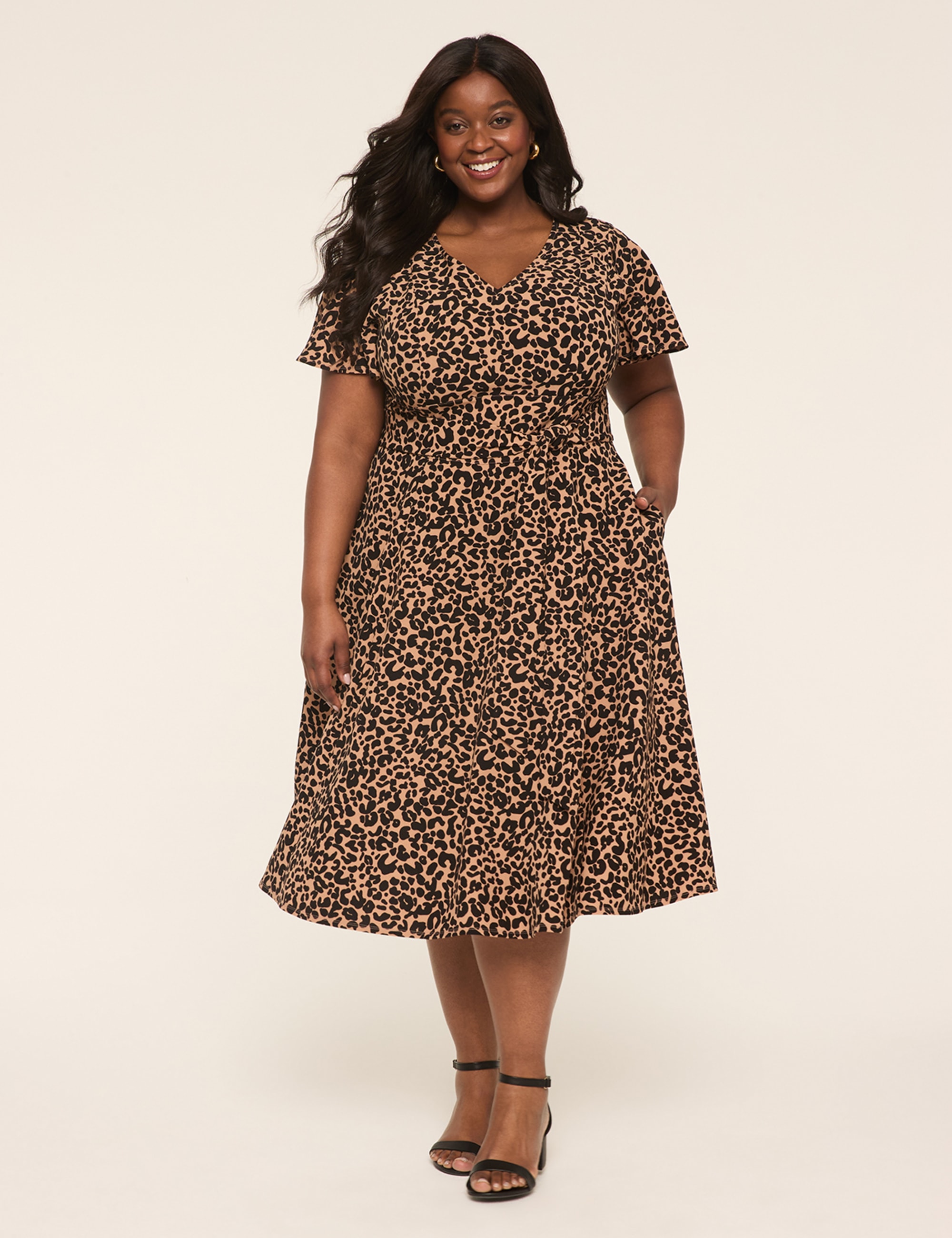 Lena V-Neck Level-Hem Midi Dress